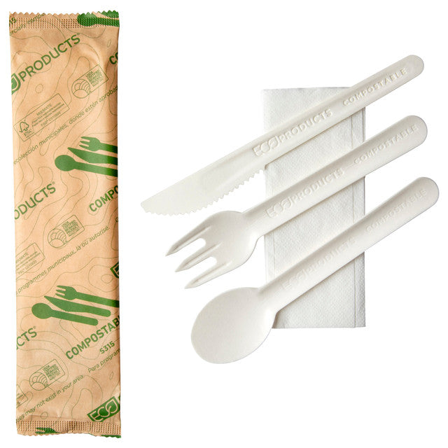 Renewable & Compostable Paper Cutlery Fork/Knife/Spoon/Napkin Kit FSC® MIX CREDIT SA-COC-013255 - Case of 250