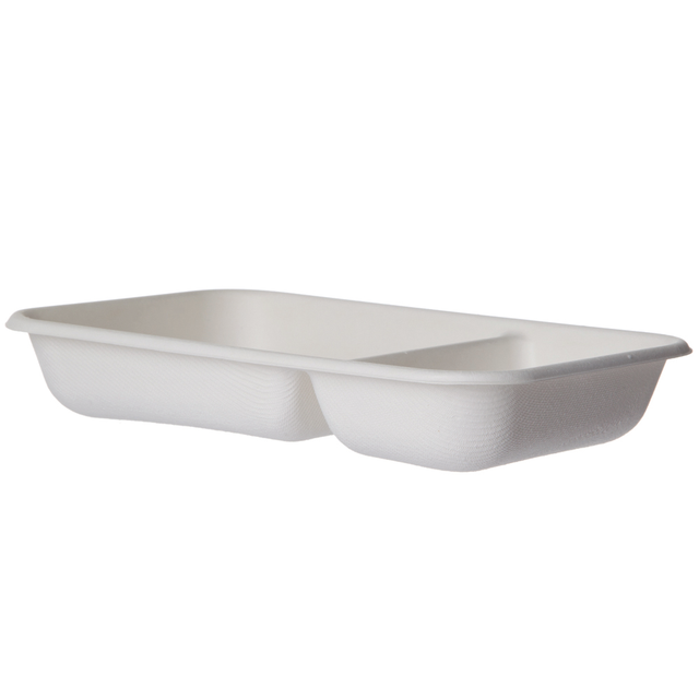 Vanguard™ WorldView™ Renewable & Compostable Molded Fiber Take-Out Containers - 2-Cmpt 24oz Rectangle - Case of 400