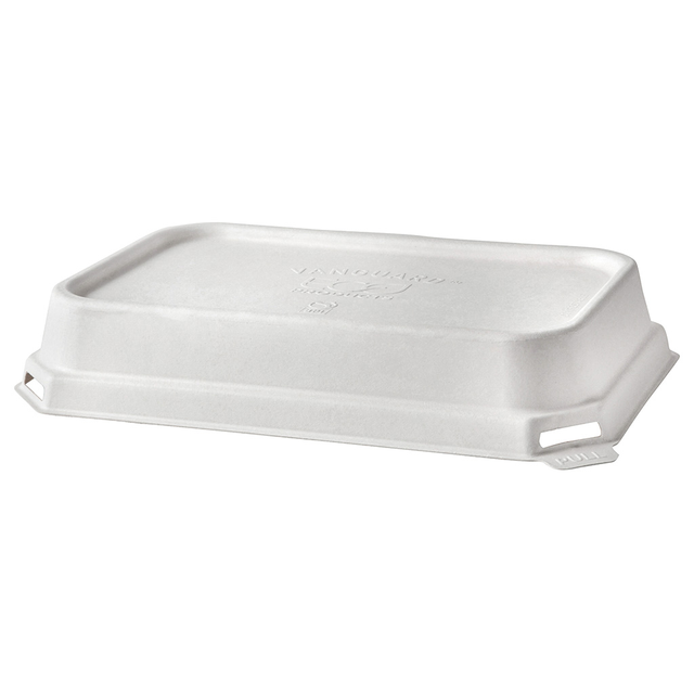 Vanguard™ WorldView™ Renewable & Compostable Domed Molded Fiber Lid, Fits 24 and 32oz. Rectangle Molded Fiber Take-Out Containers - Case of 400