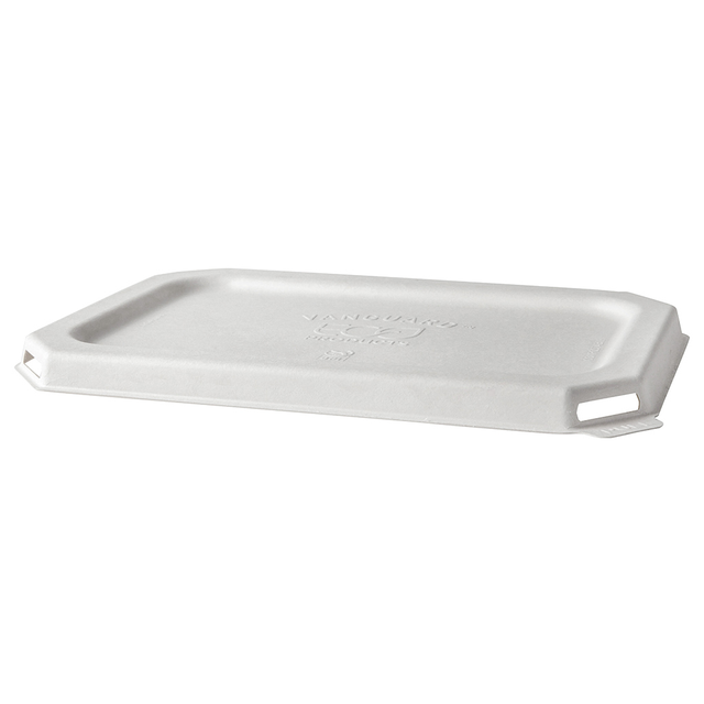Vanguard™ WorldView™ Renewable & Compostable Flat Molded Fiber Lid, Fits 24 and 32oz. Rectangle Molded Fiber Take-Out Containers - Case of 400