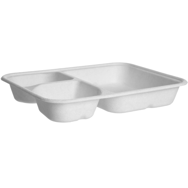 Vanguard™ WorldView™ Renewable & Compostable Molded Fiber 3-Cmpt Tray, 6x8in - Case of 400