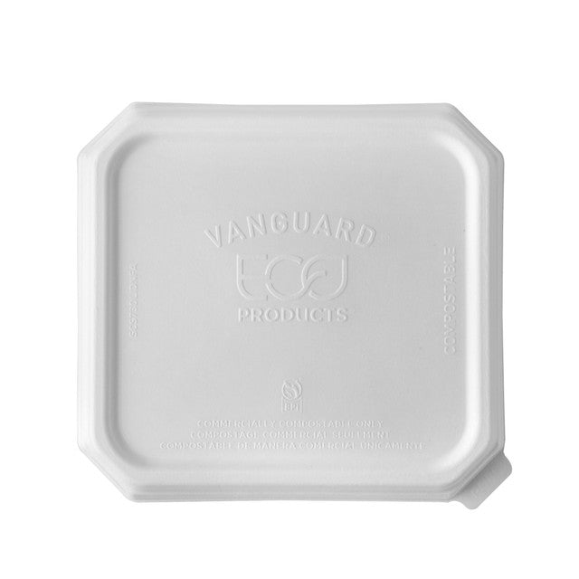 Vanguard™ WorldView™ Renewable & Compostable Domed Square Molded Fiber Lid, Fits SCS73 Molded Fiber Container - Case of 200
