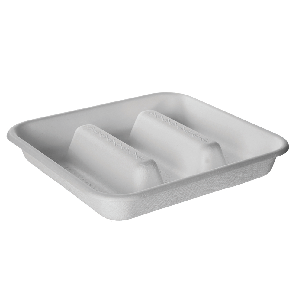 Vanguard™ WorldView™ Renewable & Compostable Molded Fiber Take-Out Container - 7in Square, 3-Compartment - Case of 300