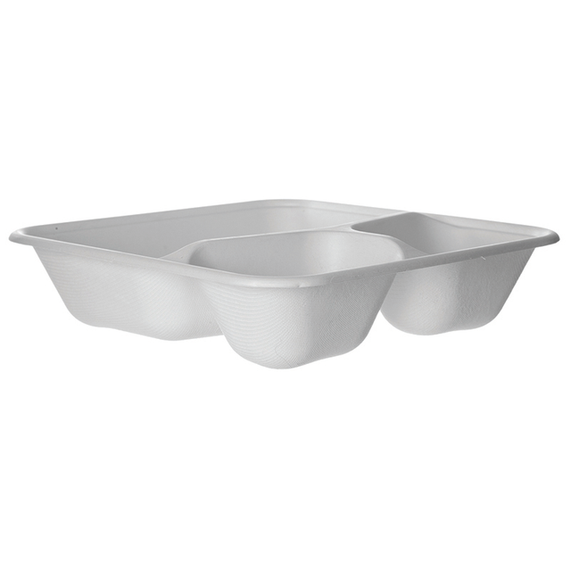 Vanguard™ WorldView™ Renewable & Compostable Molded Fiber Take-Out Containers, 9in 3-Cmpt Square - Case of 200