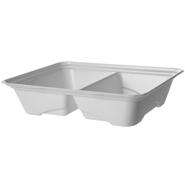 Vanguard™ Regalia™ Renewable & Compostable Lined Molded Fiber Half Pans, 2-Cmpt, 13 x 10 x 3in - Case of 200