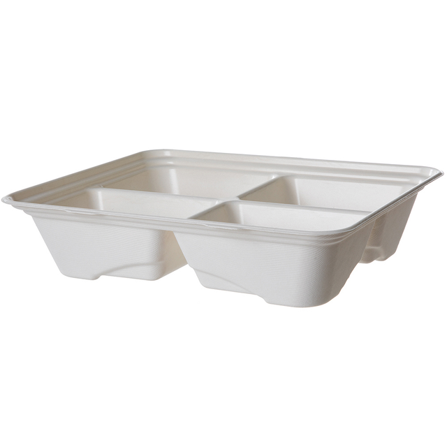 Vanguard™ Regalia™ Renewable & Compostable Lined Molded Fiber Half Pans, 4-Cmpt, 13 x 10 x 3in - Case of 200