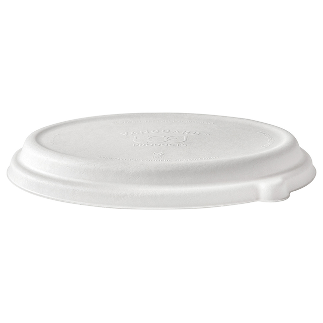 Vanguard™ WorldView™ Renewable & Compostable Domed Molded Fiber Lid, Fits 24 and 32oz Oval Molded Fiber Take-Out Containers - Case of 300