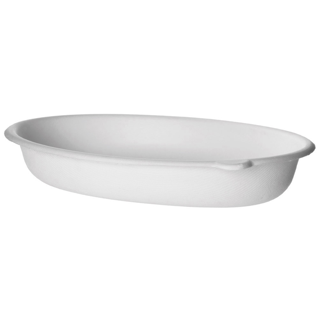 Vanguard™ WorldView™ Renewable & Compostable Molded Fiber Take-Out Container - 32oz Oval - Case of 300