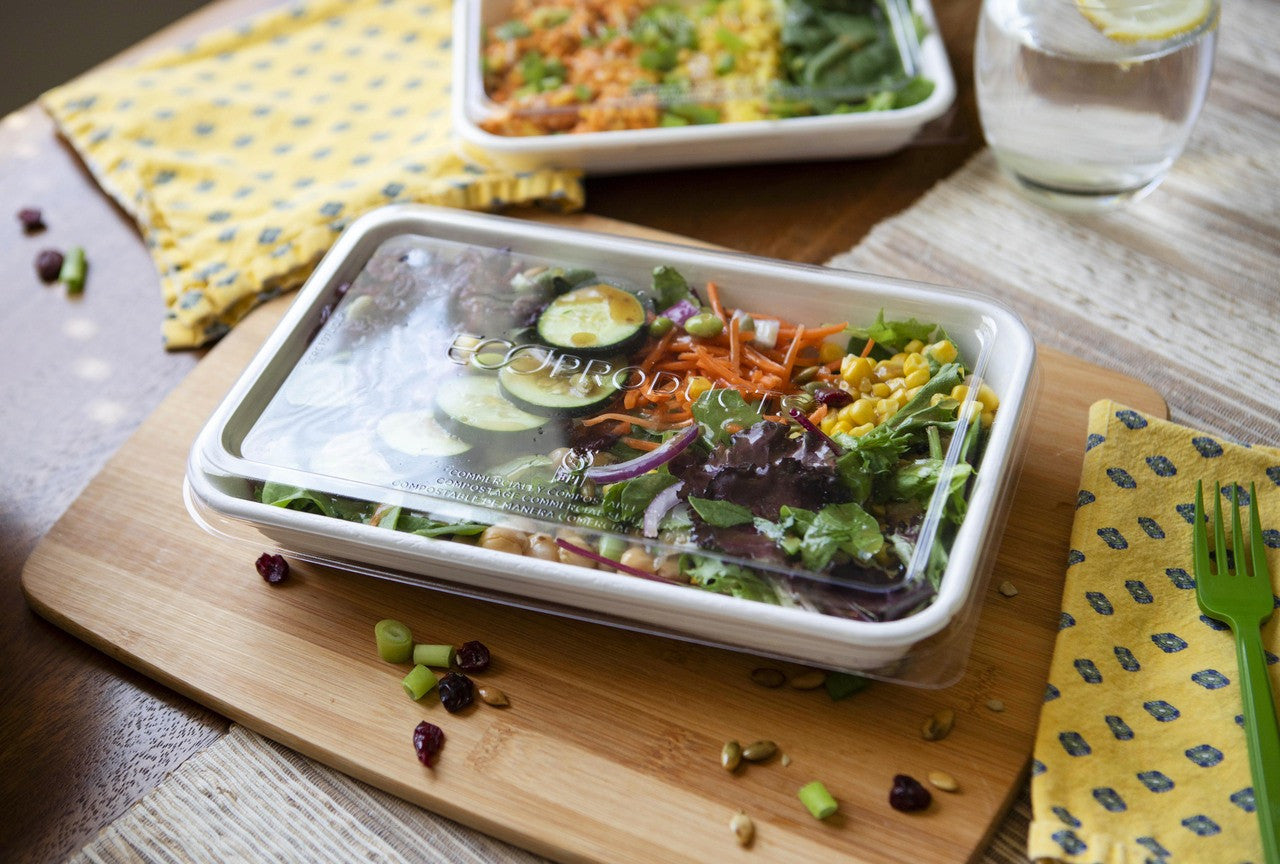 WorldView™ Renewable & Compostable Lid, Low Profile Vented, Fits 10 x 7in Molded Fiber Base - Case of 200