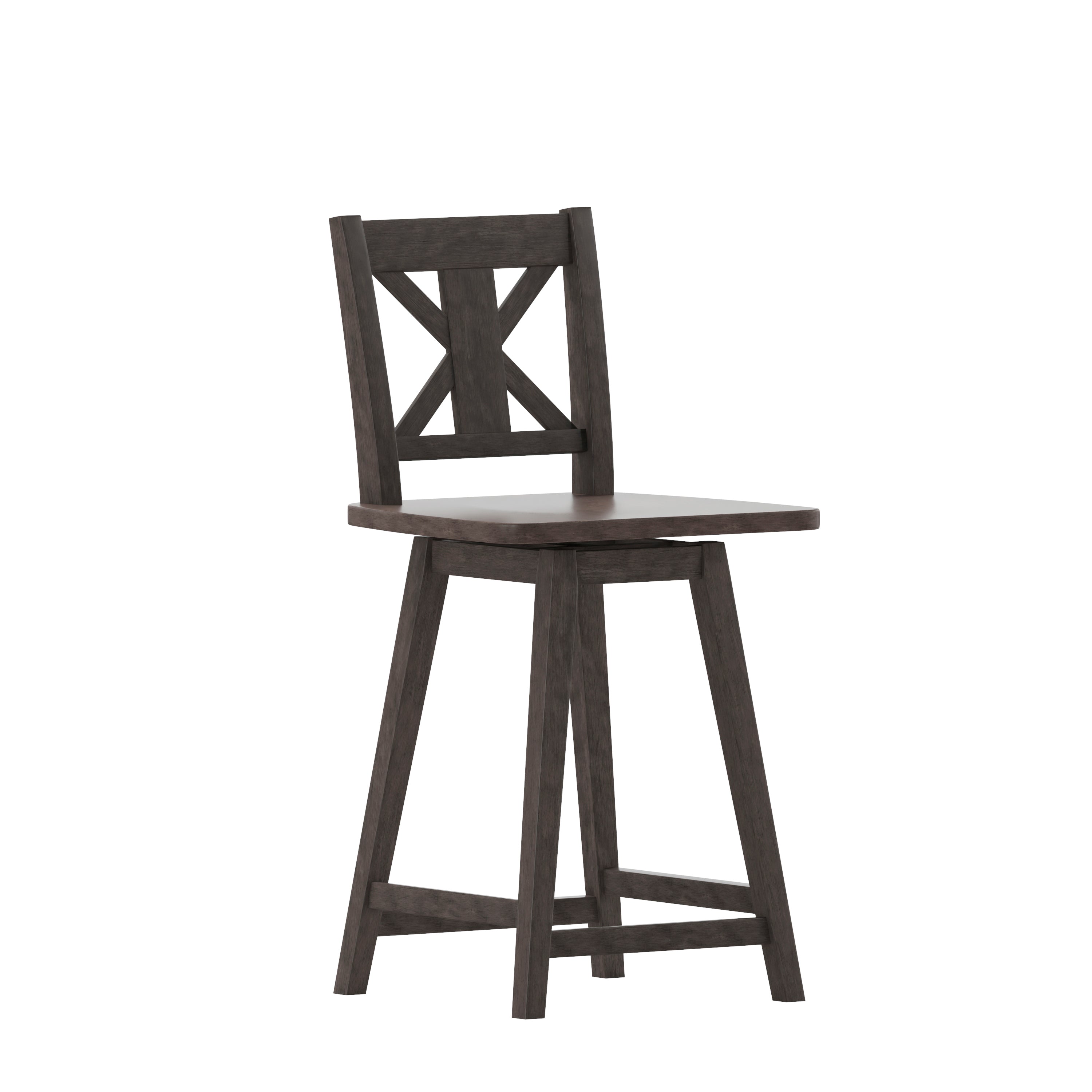 Gwendolyn Commercial Grade Solid Wood Modern Farmhouse Swivel Counter Height Barstool in Gray Wash Walnut