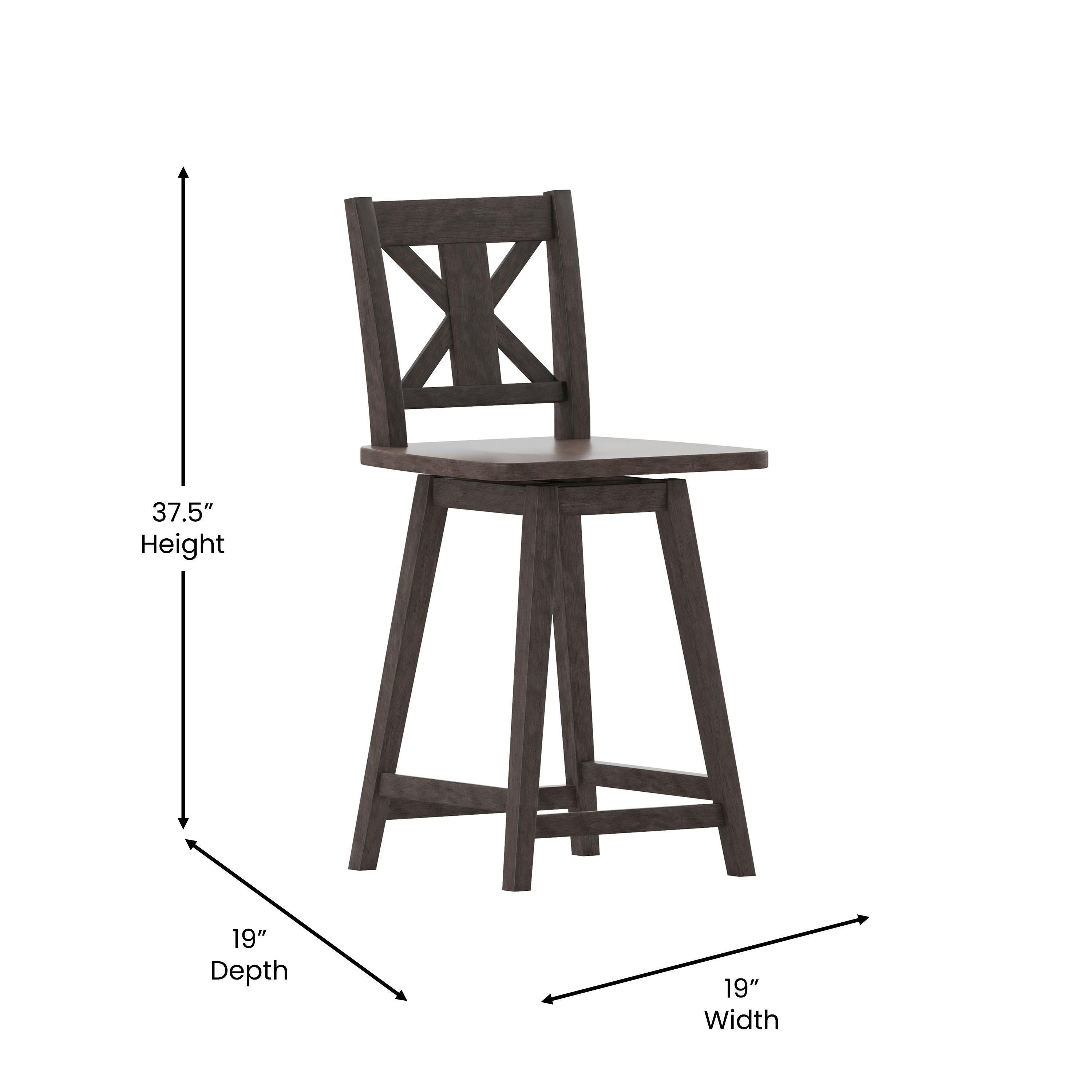 Gwendolyn Commercial Grade Solid Wood Modern Farmhouse Swivel Counter Height Barstool in Gray Wash Walnut