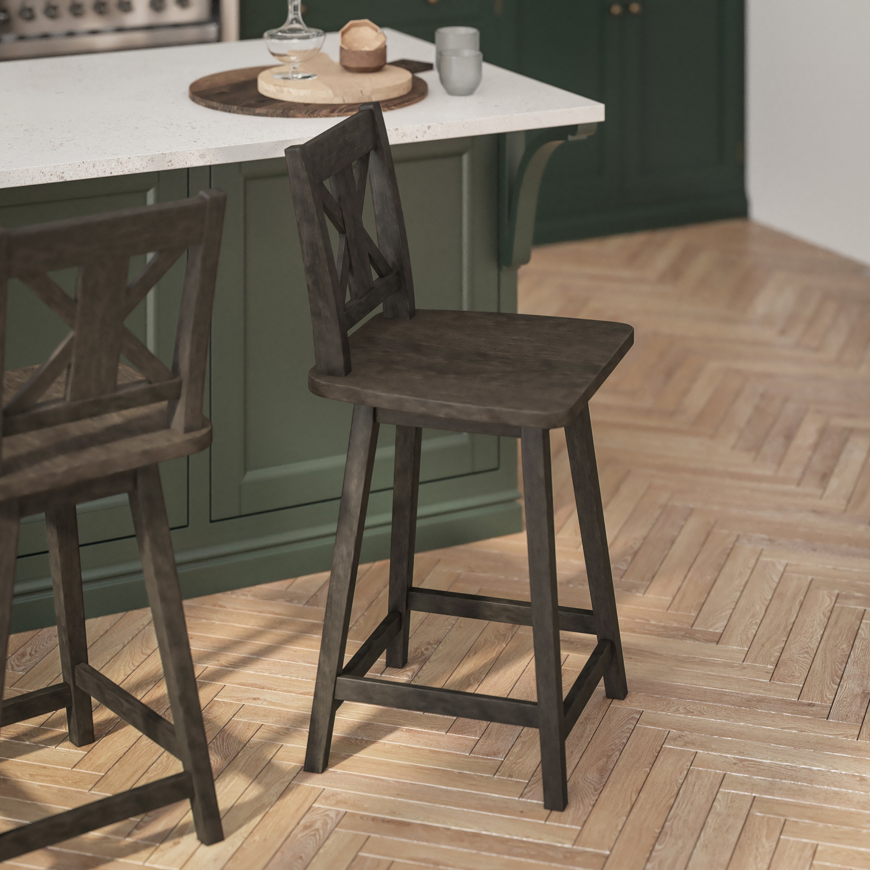 Gwendolyn Commercial Grade Solid Wood Modern Farmhouse Swivel Counter Height Barstool in Gray Wash Walnut