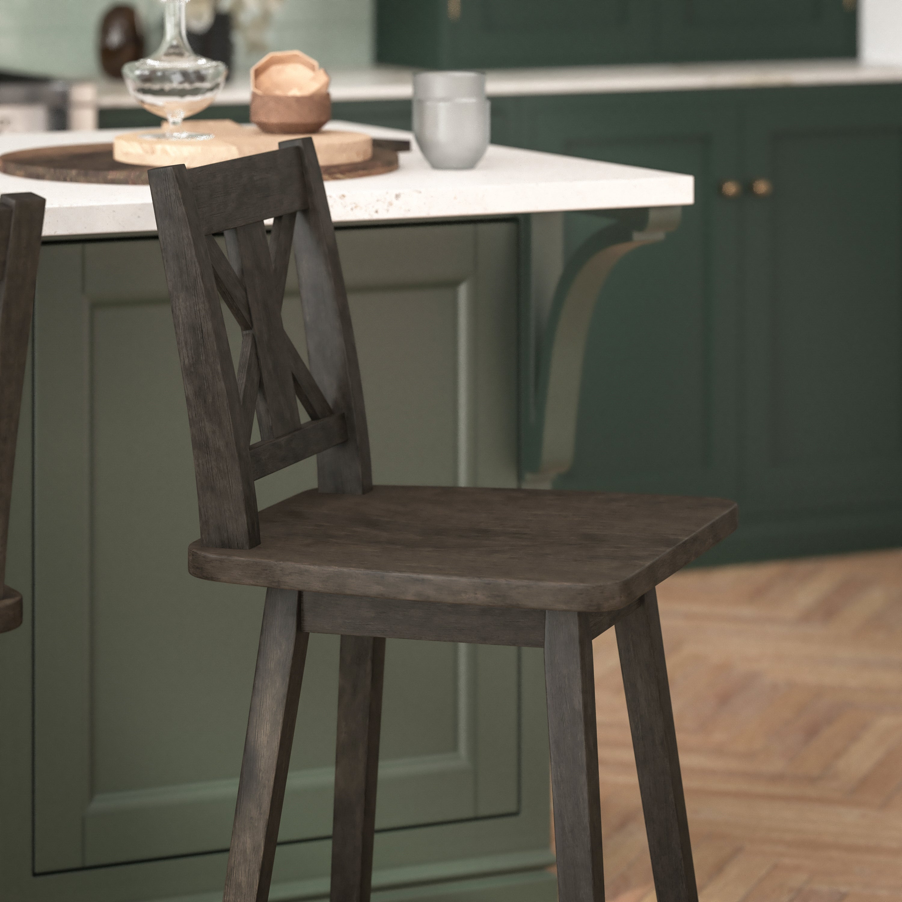 Gwendolyn Commercial Grade Solid Wood Modern Farmhouse Swivel Counter Height Barstool in Gray Wash Walnut