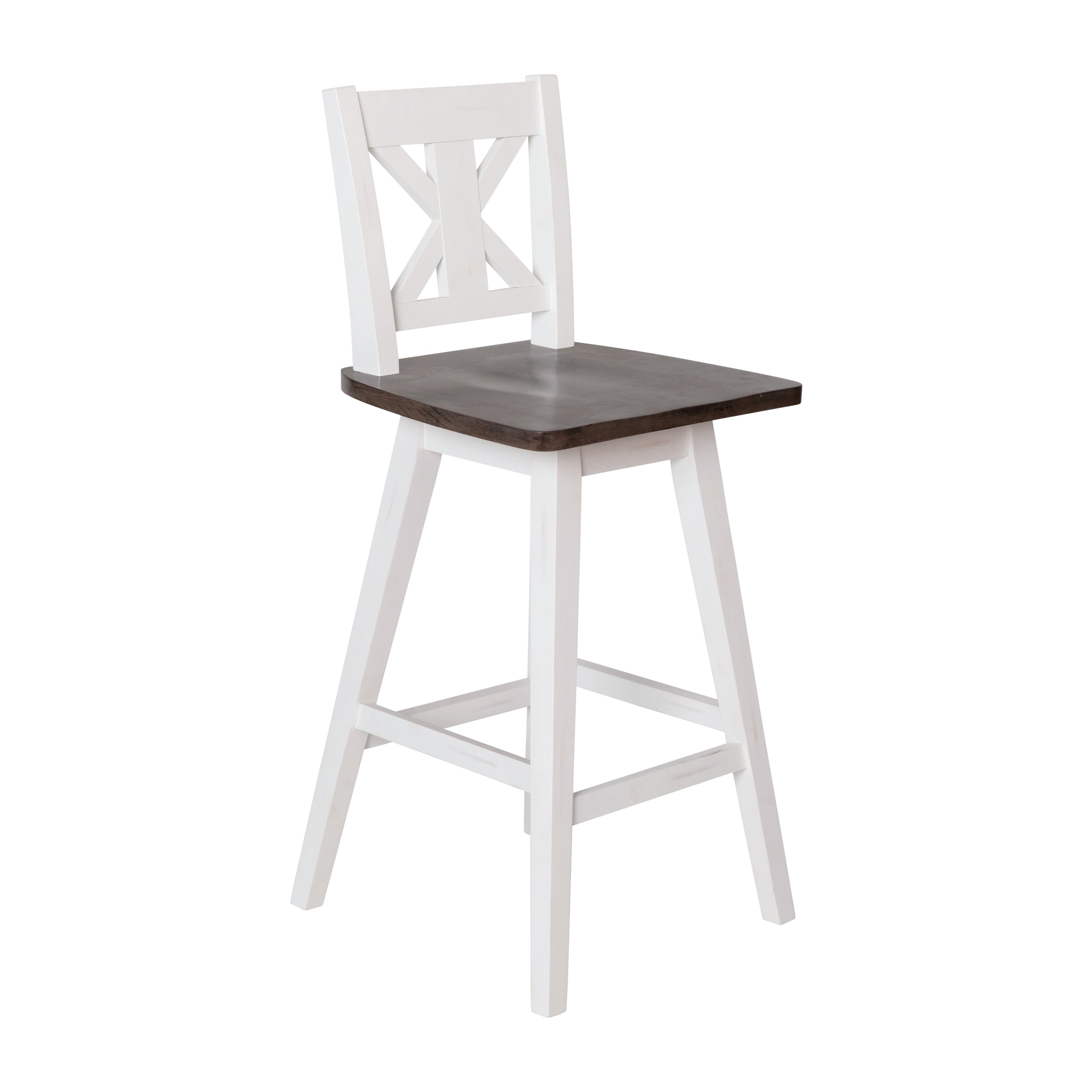 Gwendolyn Commercial Grade Solid Wood Modern Farmhouse Swivel Counter Height Barstool in Antique White Wash with Gray Wash Seat
