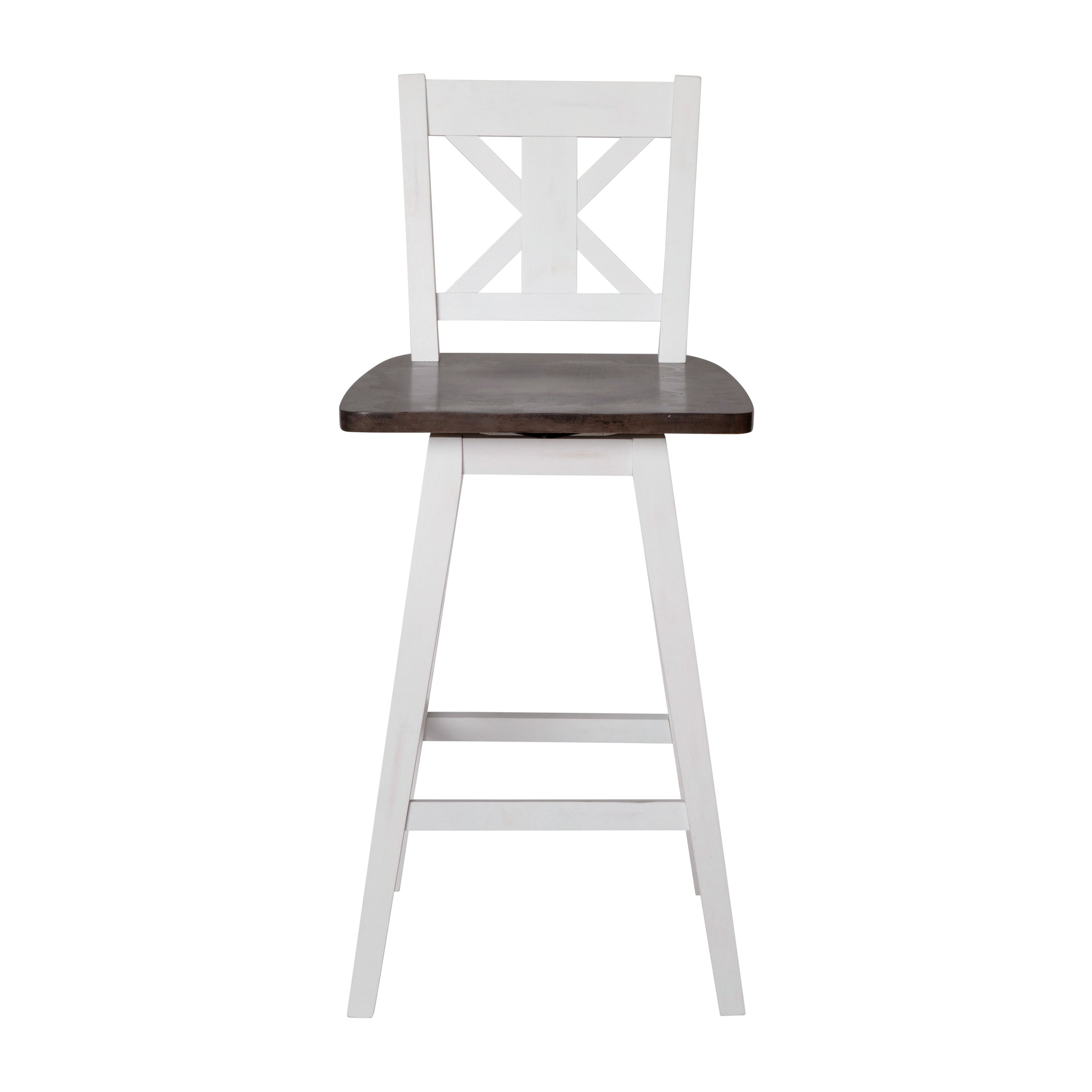 Gwendolyn Commercial Grade Solid Wood Modern Farmhouse Swivel Counter Height Barstool in Antique White Wash with Gray Wash Seat