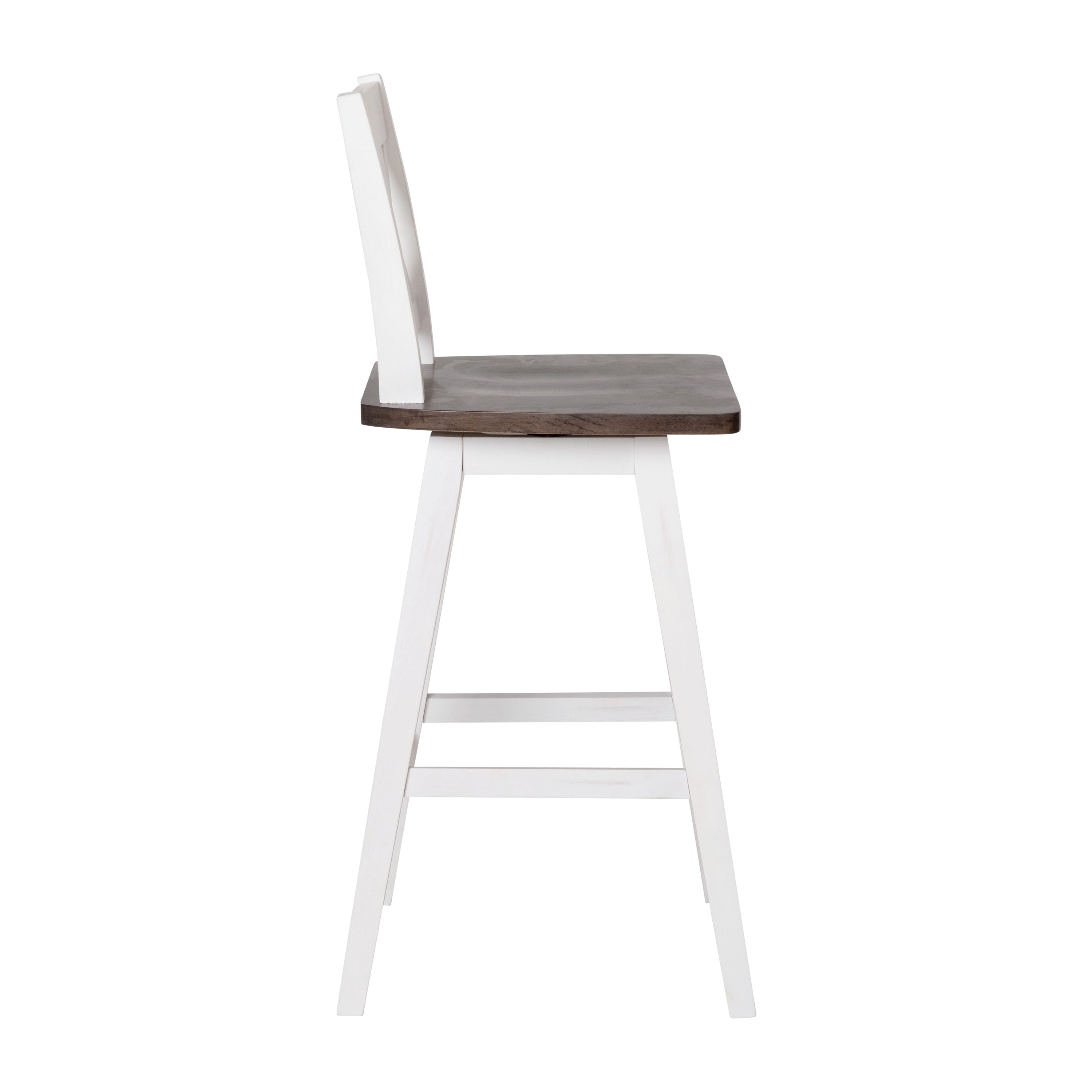 Gwendolyn Commercial Grade Solid Wood Modern Farmhouse Swivel Counter Height Barstool in Antique White Wash with Gray Wash Seat