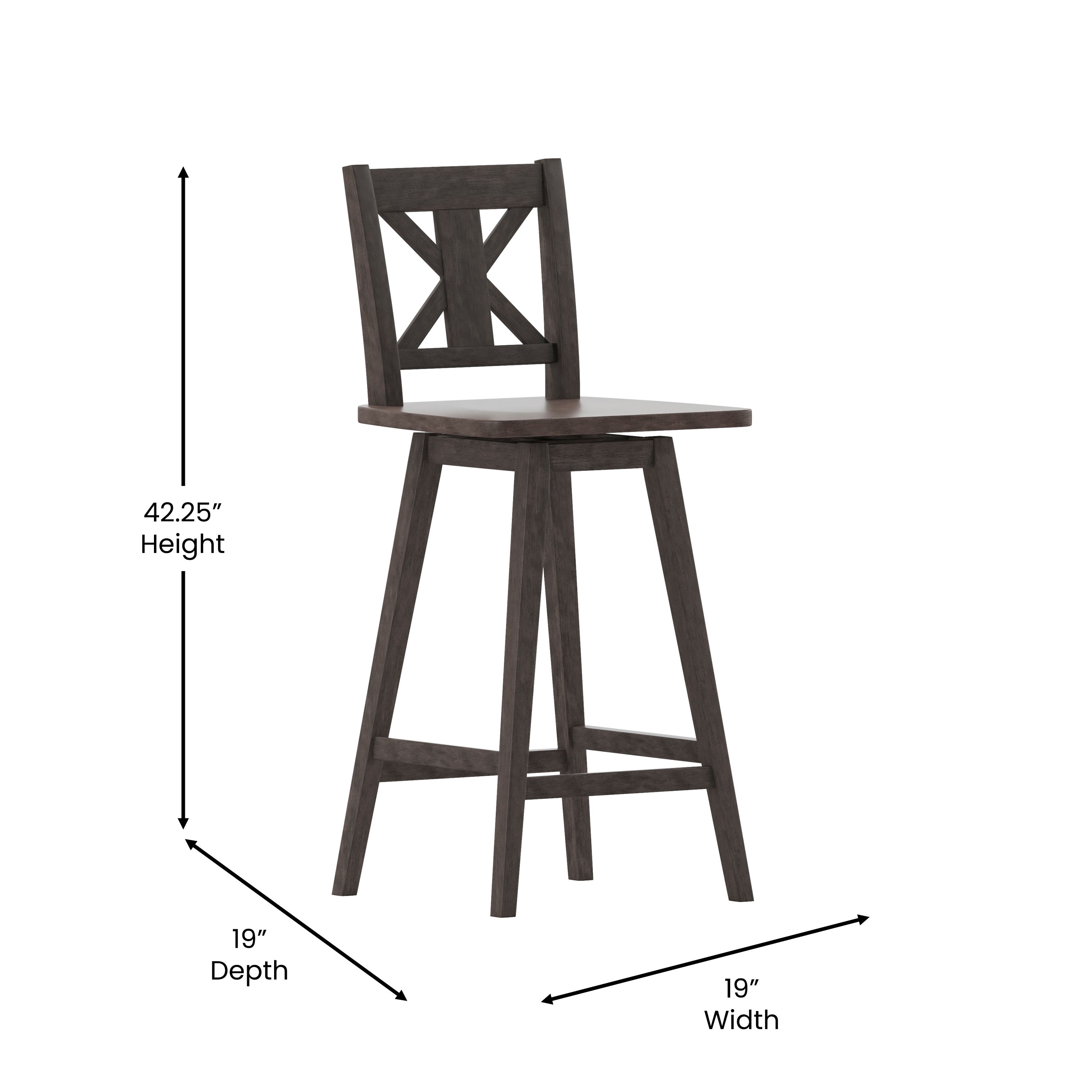 Gwendolyn Commercial Grade Solid Wood Modern Farmhouse Swivel Bar Height Barstool in Gray Wash Walnut