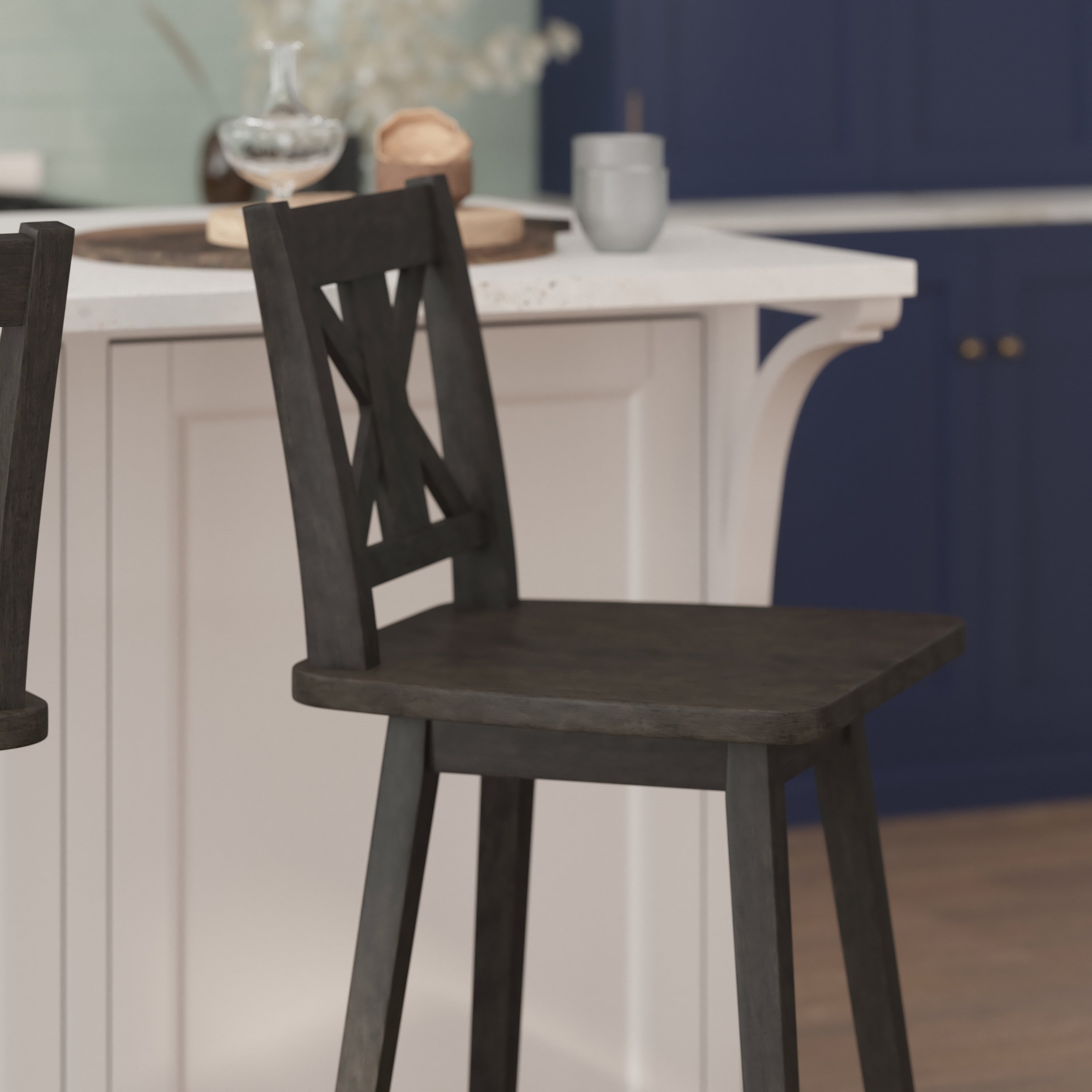 Gwendolyn Commercial Grade Solid Wood Modern Farmhouse Swivel Bar Height Barstool in Gray Wash Walnut