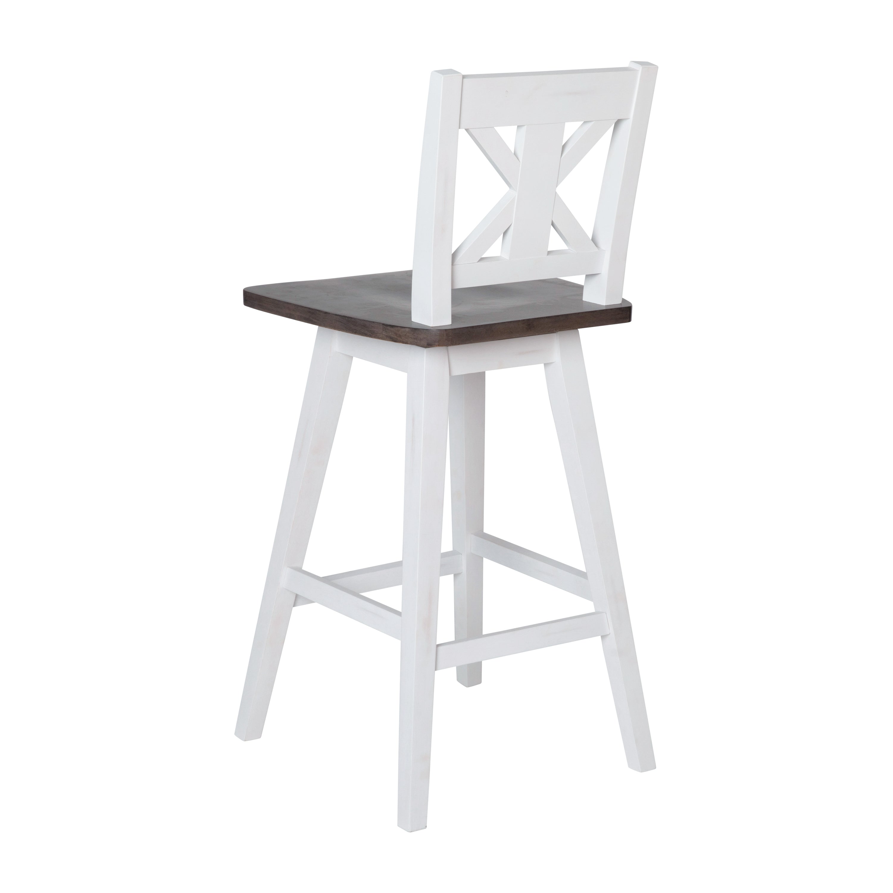 Gwendolyn Commercial Grade Solid Wood Modern Farmhouse Swivel Bar Height Barstool in Antique White Wash with Gray Wash Seat