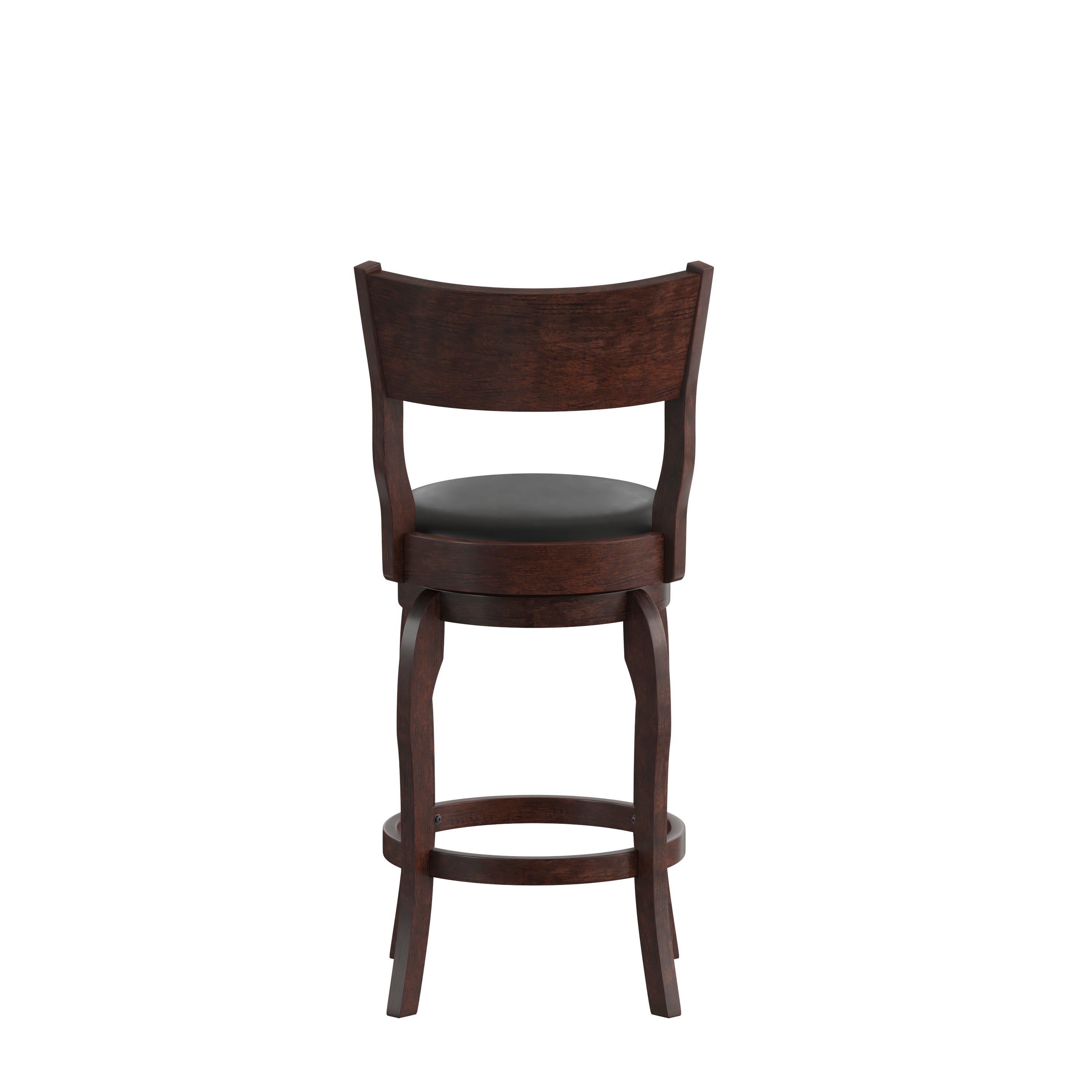 Nichola Commercial Grade Classic Open Back Swivel Counter Height Pub Barstool with Bowed Wooden Frame and Padded LeatherSoft Seat, Espresso/Black