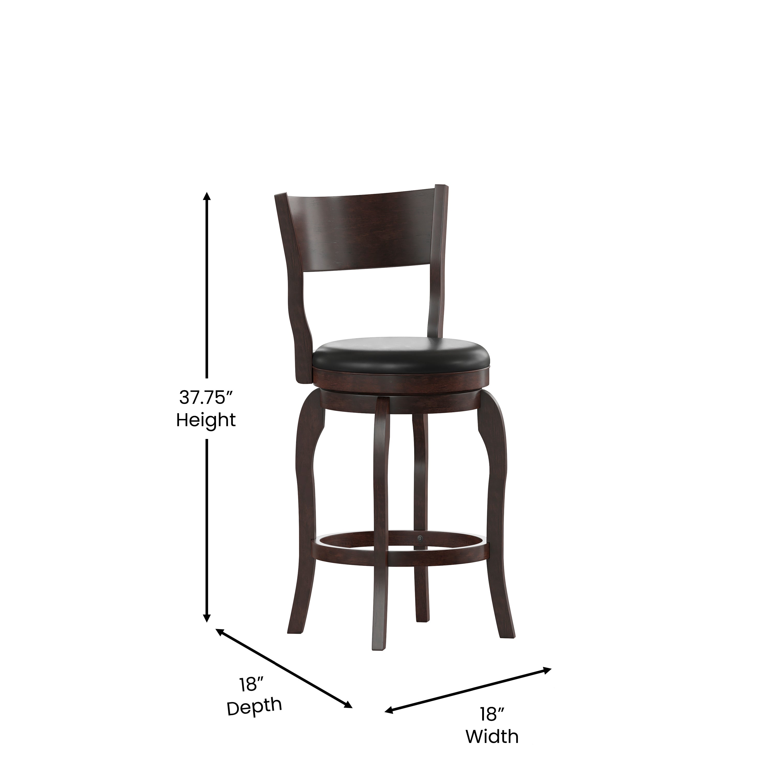 Nichola Commercial Grade Classic Open Back Swivel Counter Height Pub Barstool with Bowed Wooden Frame and Padded LeatherSoft Seat, Espresso/Black