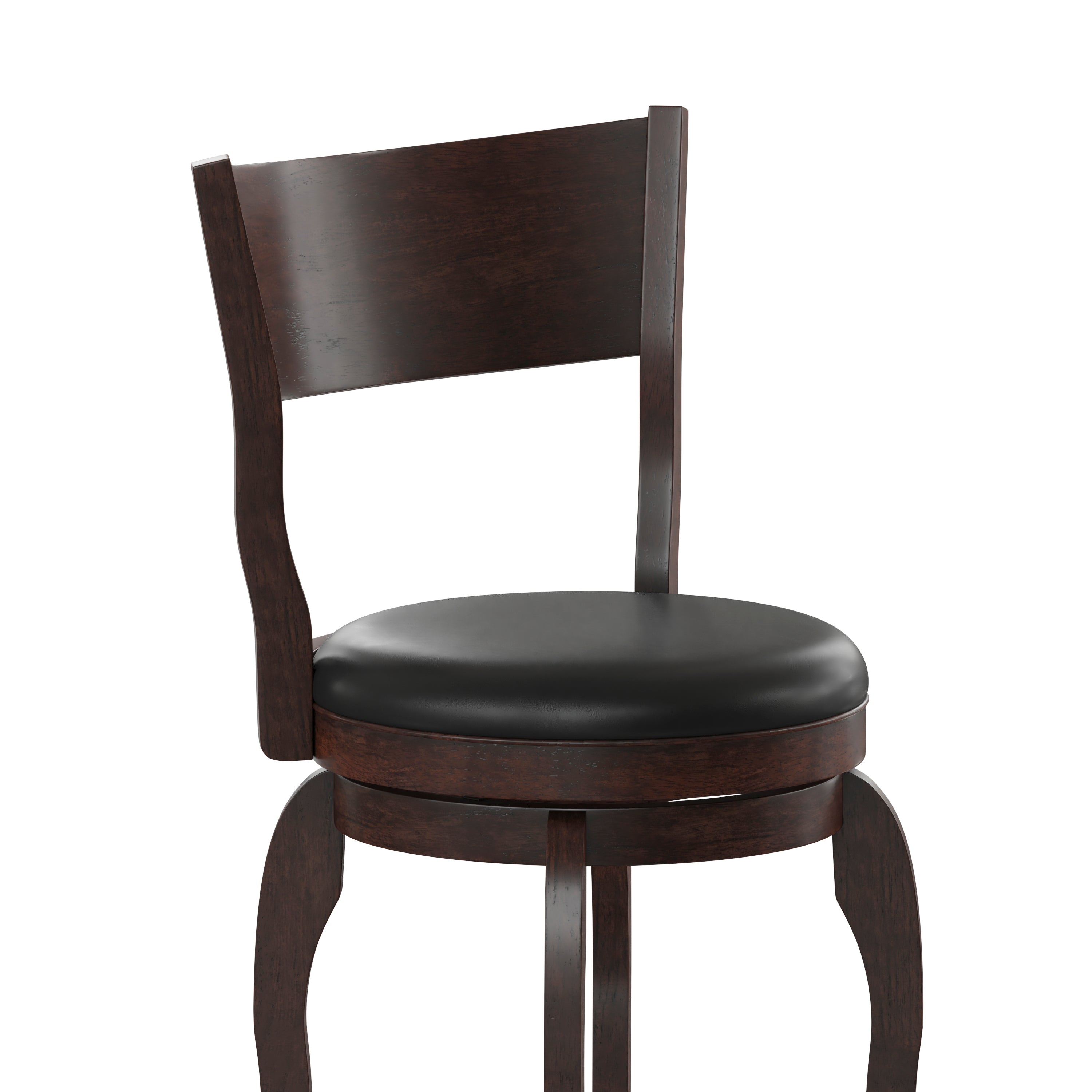 Nichola Commercial Grade Classic Open Back Swivel Counter Height Pub Barstool with Bowed Wooden Frame and Padded LeatherSoft Seat, Espresso/Black