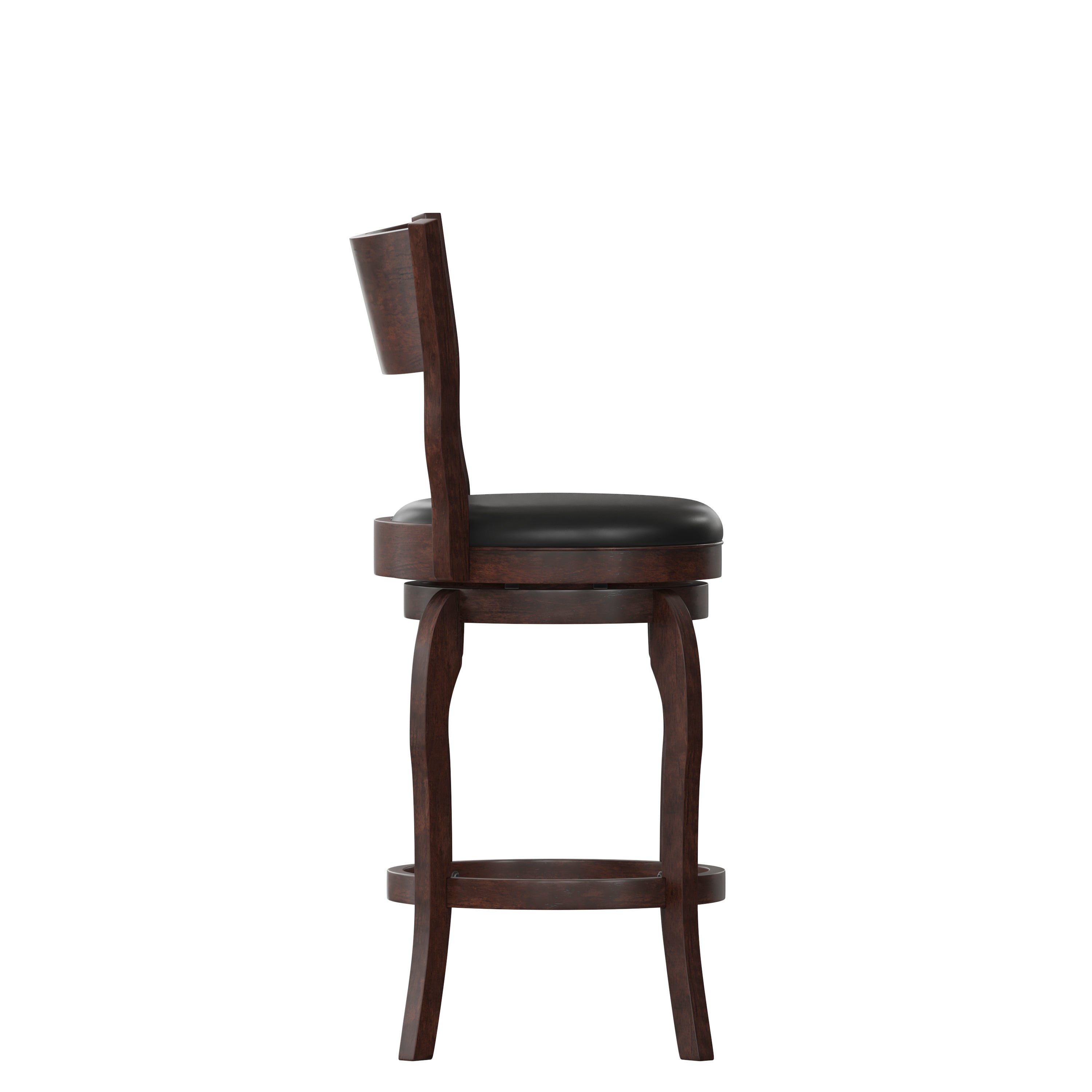 Nichola Commercial Grade Classic Open Back Swivel Counter Height Pub Barstool with Bowed Wooden Frame and Padded LeatherSoft Seat, Espresso/Black