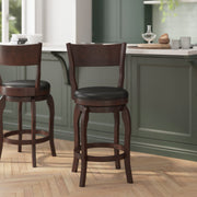 Nichola Commercial Grade Classic Open Back Swivel Counter Height Pub Barstool with Bowed Wooden Frame and Padded LeatherSoft Seat, Espresso/Black