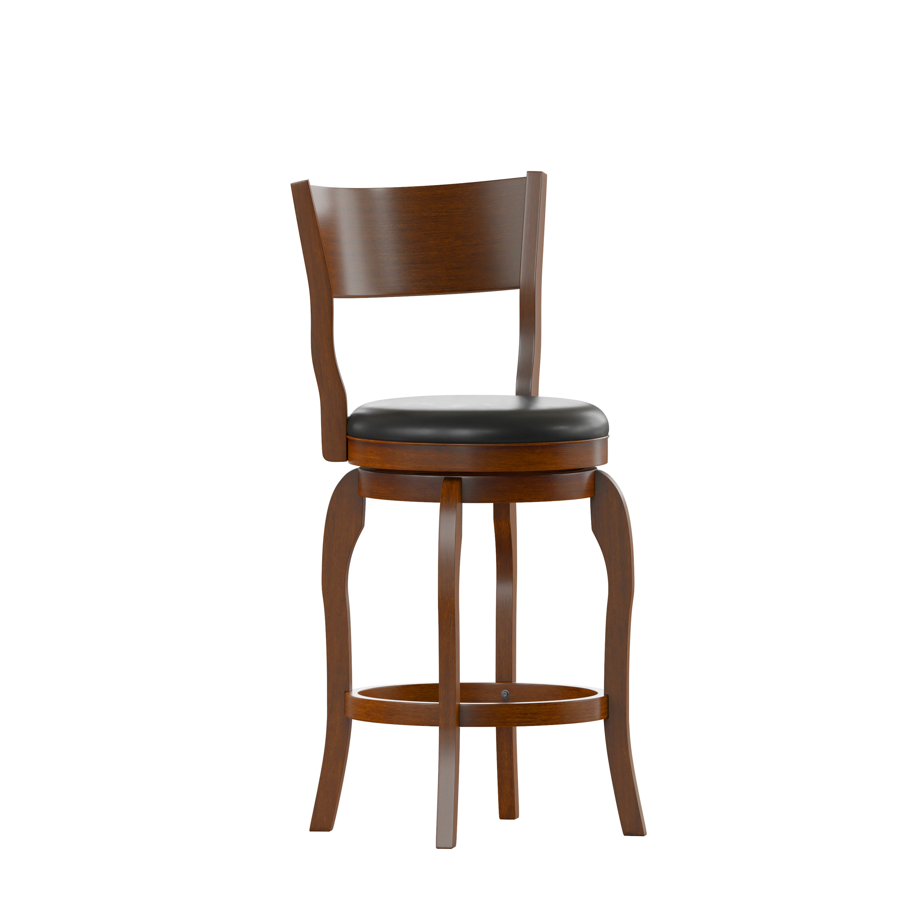 Nichola Commercial Grade Classic Open Back Swivel Counter Height Pub Barstool with Bowed Wooden Frame and Padded LeatherSoft Seat, Antique Oak/Black