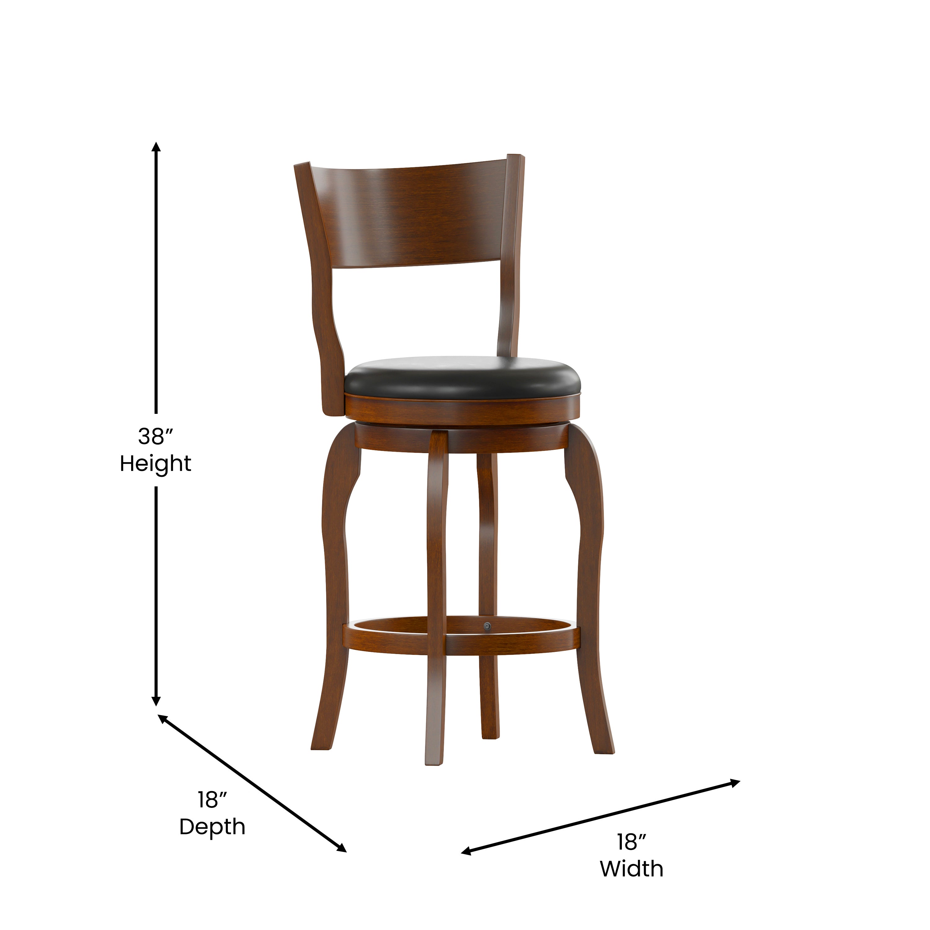 Nichola Commercial Grade Classic Open Back Swivel Counter Height Pub Barstool with Bowed Wooden Frame and Padded LeatherSoft Seat, Antique Oak/Black