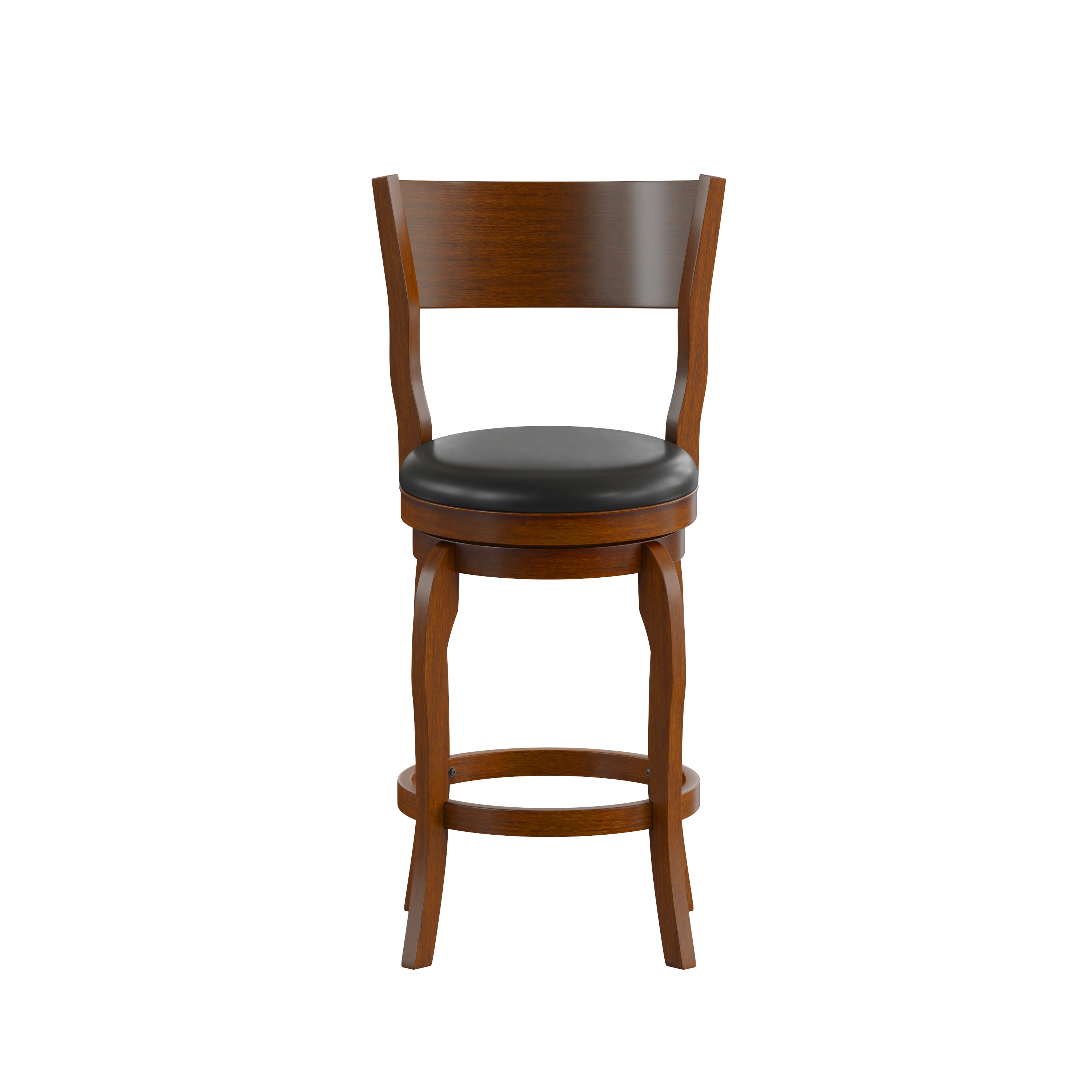 Nichola Commercial Grade Classic Open Back Swivel Counter Height Pub Barstool with Bowed Wooden Frame and Padded LeatherSoft Seat, Antique Oak/Black