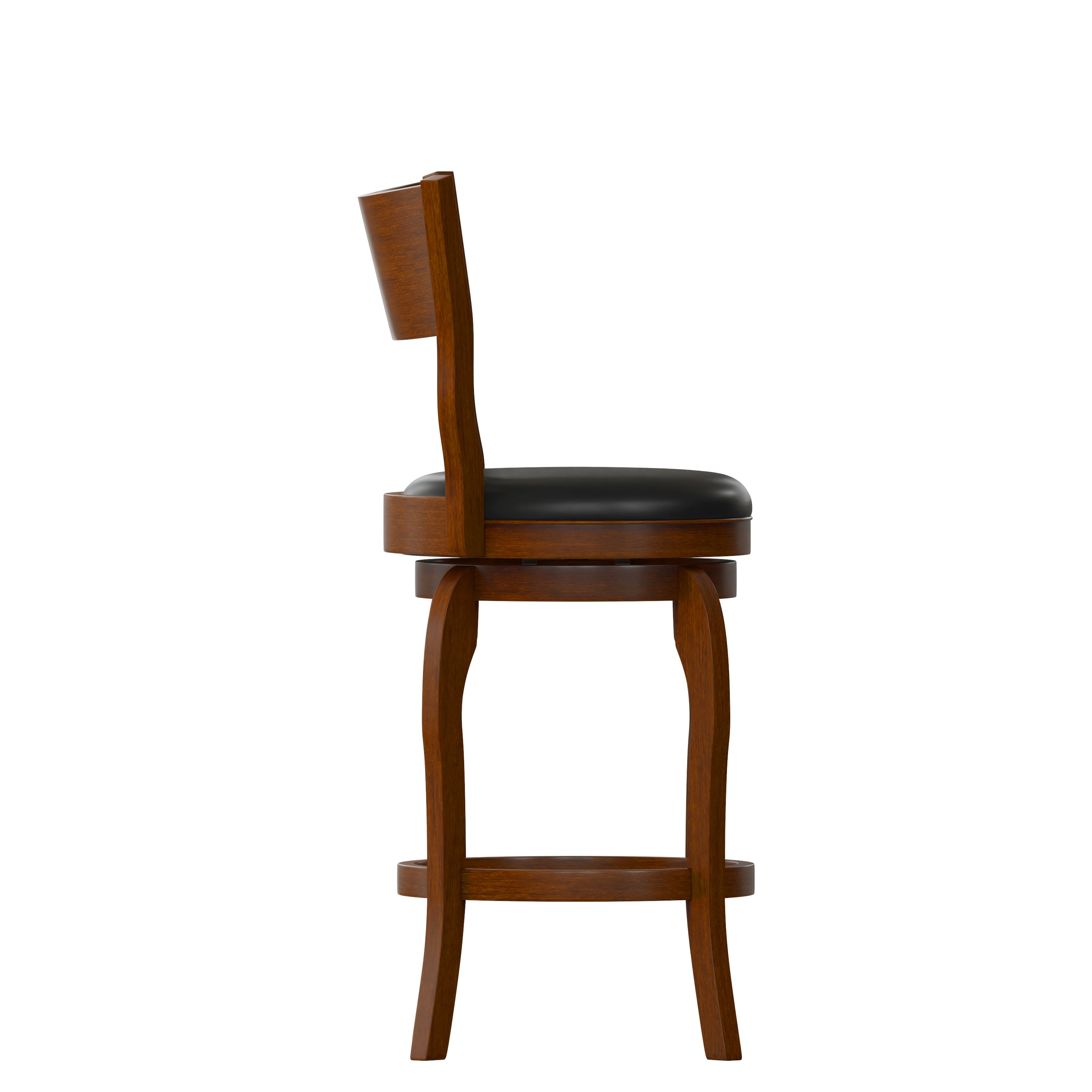 Nichola Commercial Grade Classic Open Back Swivel Counter Height Pub Barstool with Bowed Wooden Frame and Padded LeatherSoft Seat, Antique Oak/Black