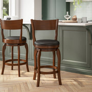 Nichola Commercial Grade Classic Open Back Swivel Counter Height Pub Barstool with Bowed Wooden Frame and Padded LeatherSoft Seat, Antique Oak/Black