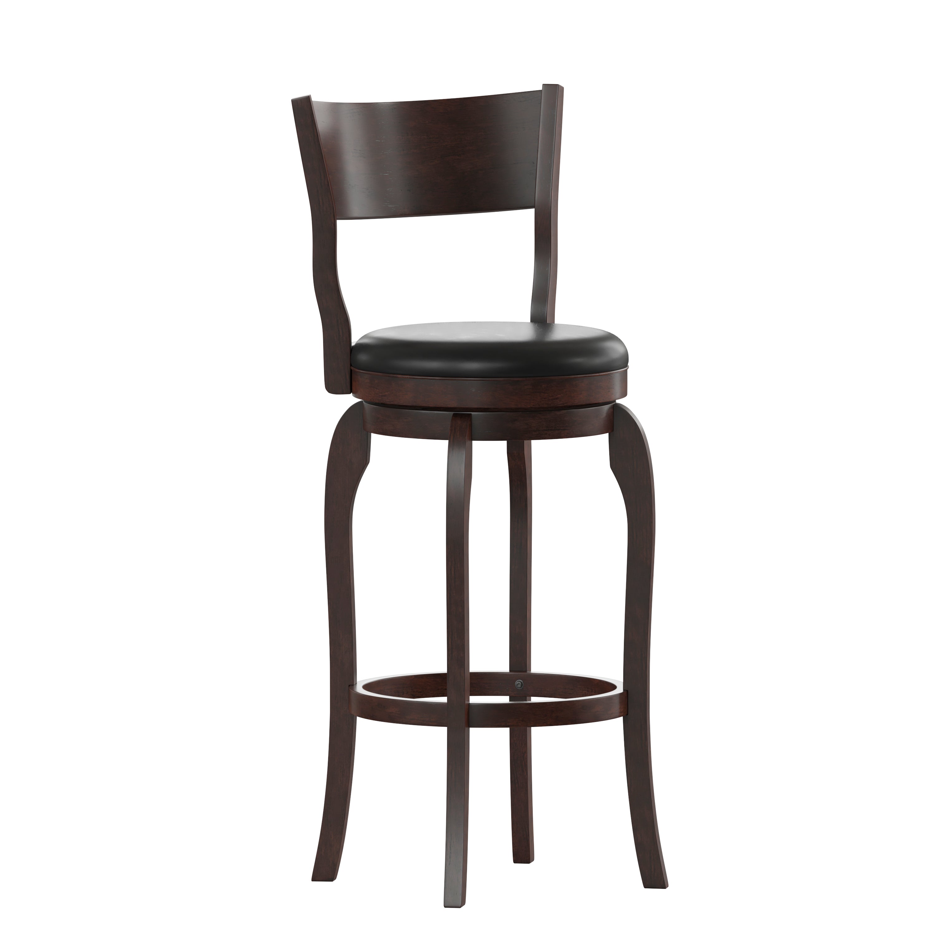 Nichola Commercial Grade Classic Open Back Swivel Bar Height Pub Barstool with Bowed Wooden Frame and Padded LeatherSoft Seat, Espresso/Black