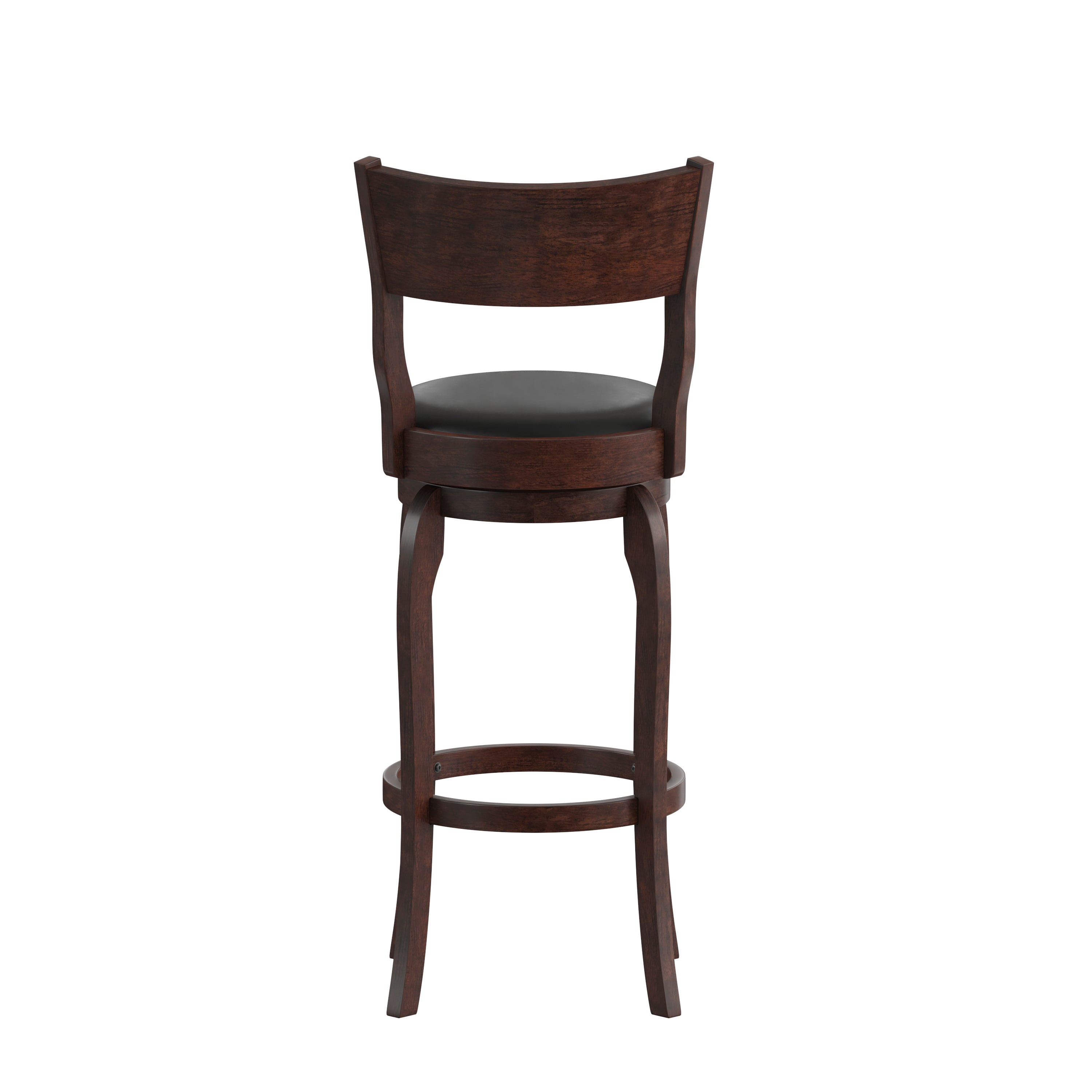 Nichola Commercial Grade Classic Open Back Swivel Bar Height Pub Barstool with Bowed Wooden Frame and Padded LeatherSoft Seat, Espresso/Black