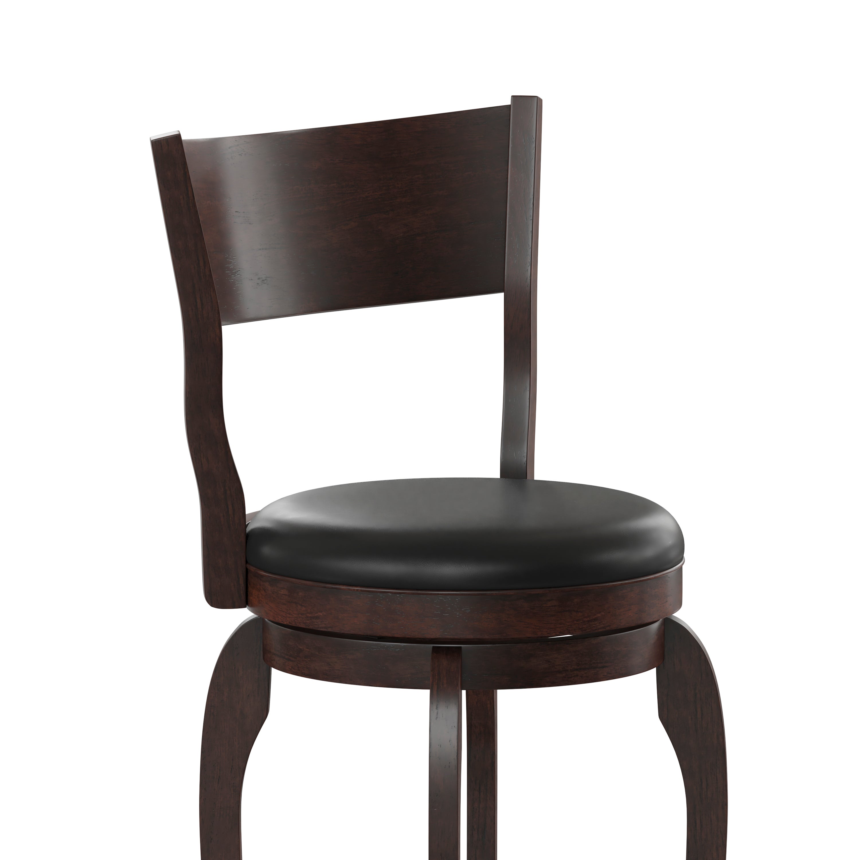 Nichola Commercial Grade Classic Open Back Swivel Bar Height Pub Barstool with Bowed Wooden Frame and Padded LeatherSoft Seat, Espresso/Black