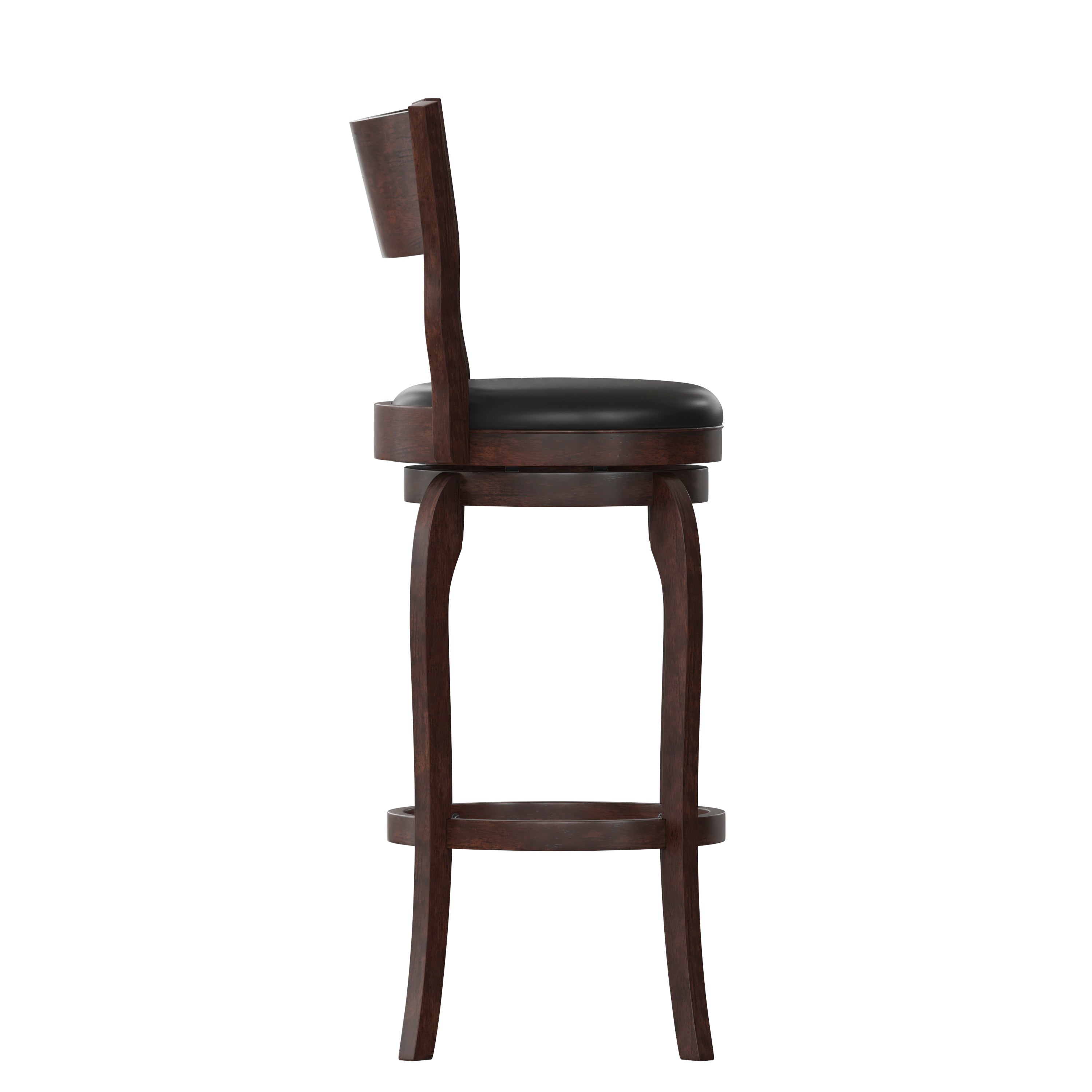 Nichola Commercial Grade Classic Open Back Swivel Bar Height Pub Barstool with Bowed Wooden Frame and Padded LeatherSoft Seat, Espresso/Black