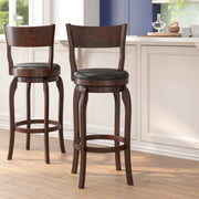 Nichola Commercial Grade Classic Open Back Swivel Bar Height Pub Barstool with Bowed Wooden Frame and Padded LeatherSoft Seat, Espresso/Black