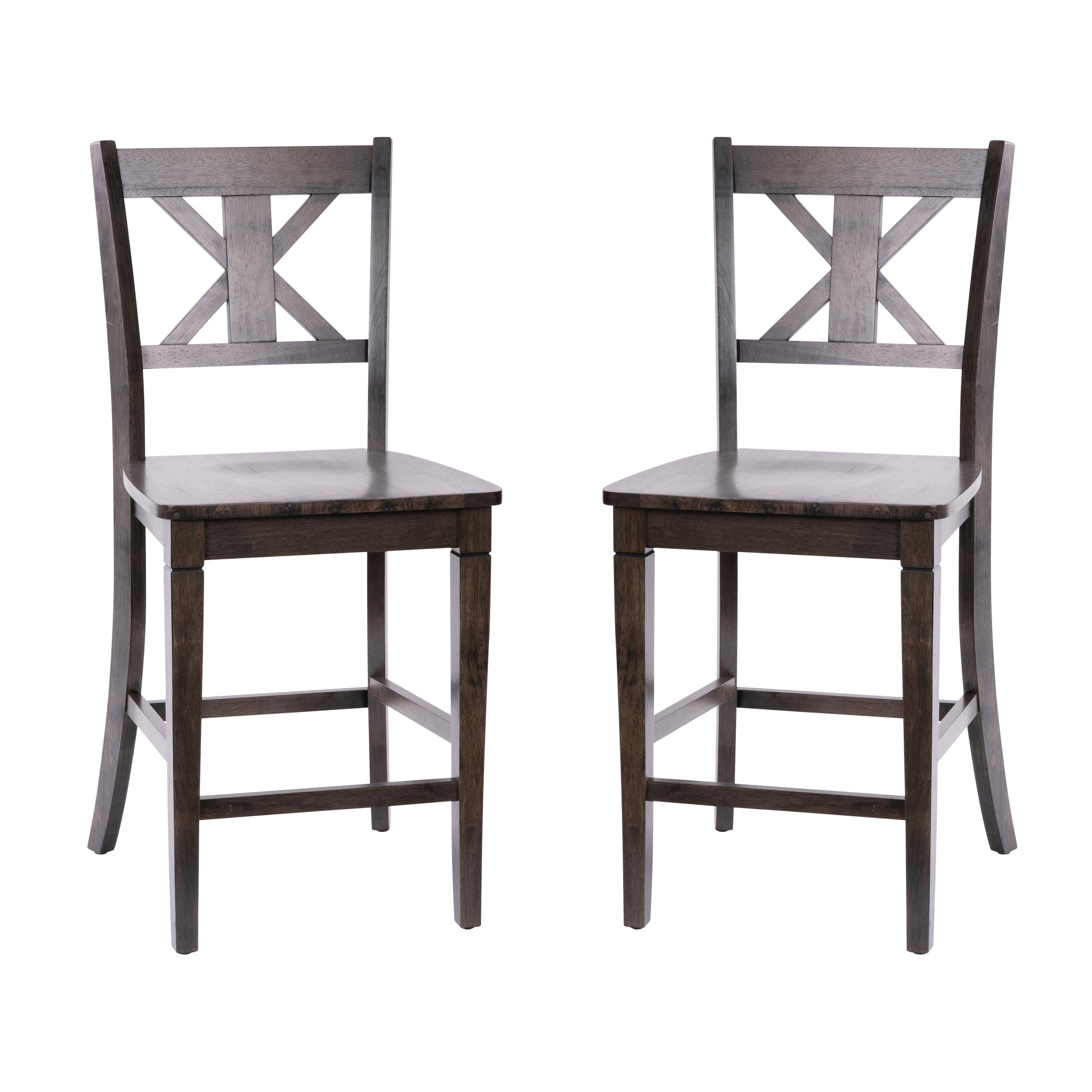 Gwendolyn Set of 2 Commercial Grade Solid Wood Modern Farmhouse Counter Height Barstool in Gray Wash Walnut