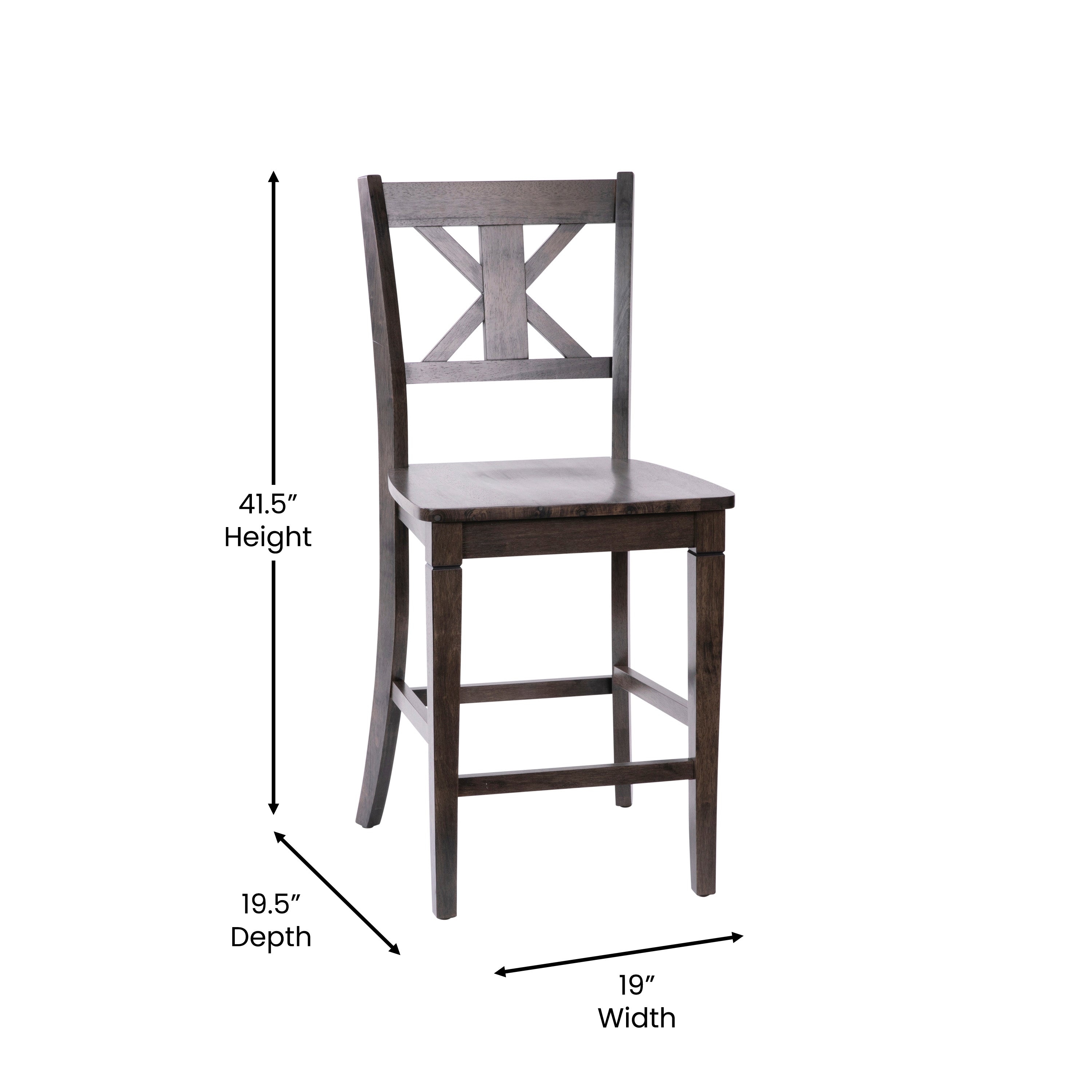 Gwendolyn Set of 2 Commercial Grade Solid Wood Modern Farmhouse Counter Height Barstool in Gray Wash Walnut