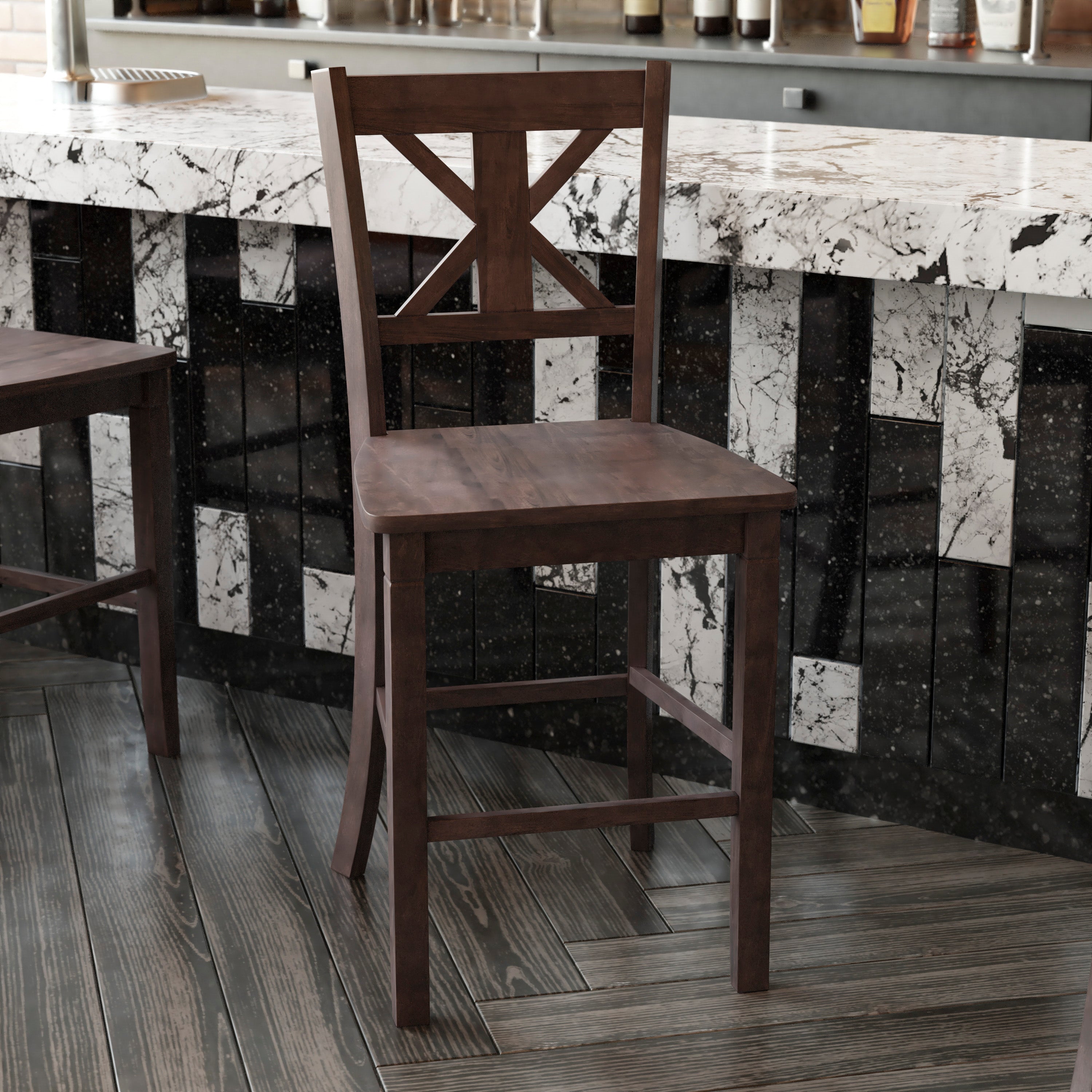 Gwendolyn Set of 2 Commercial Grade Solid Wood Modern Farmhouse Counter Height Barstool in Gray Wash Walnut