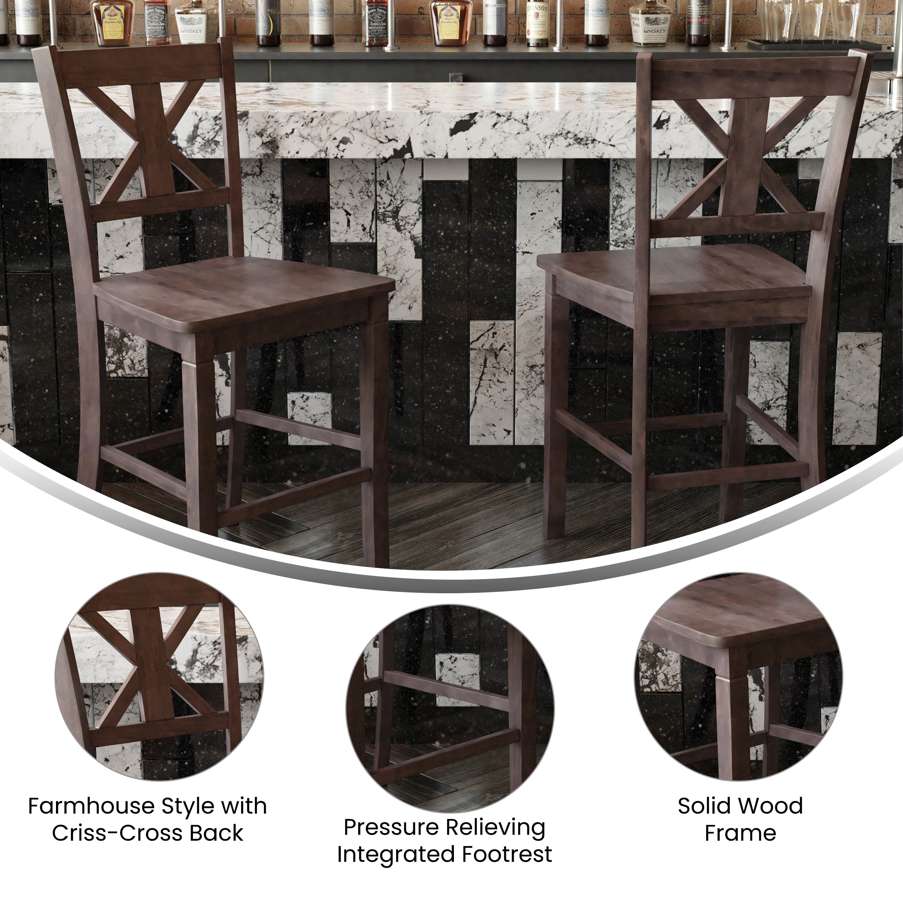 Gwendolyn Set of 2 Commercial Grade Solid Wood Modern Farmhouse Counter Height Barstool in Gray Wash Walnut