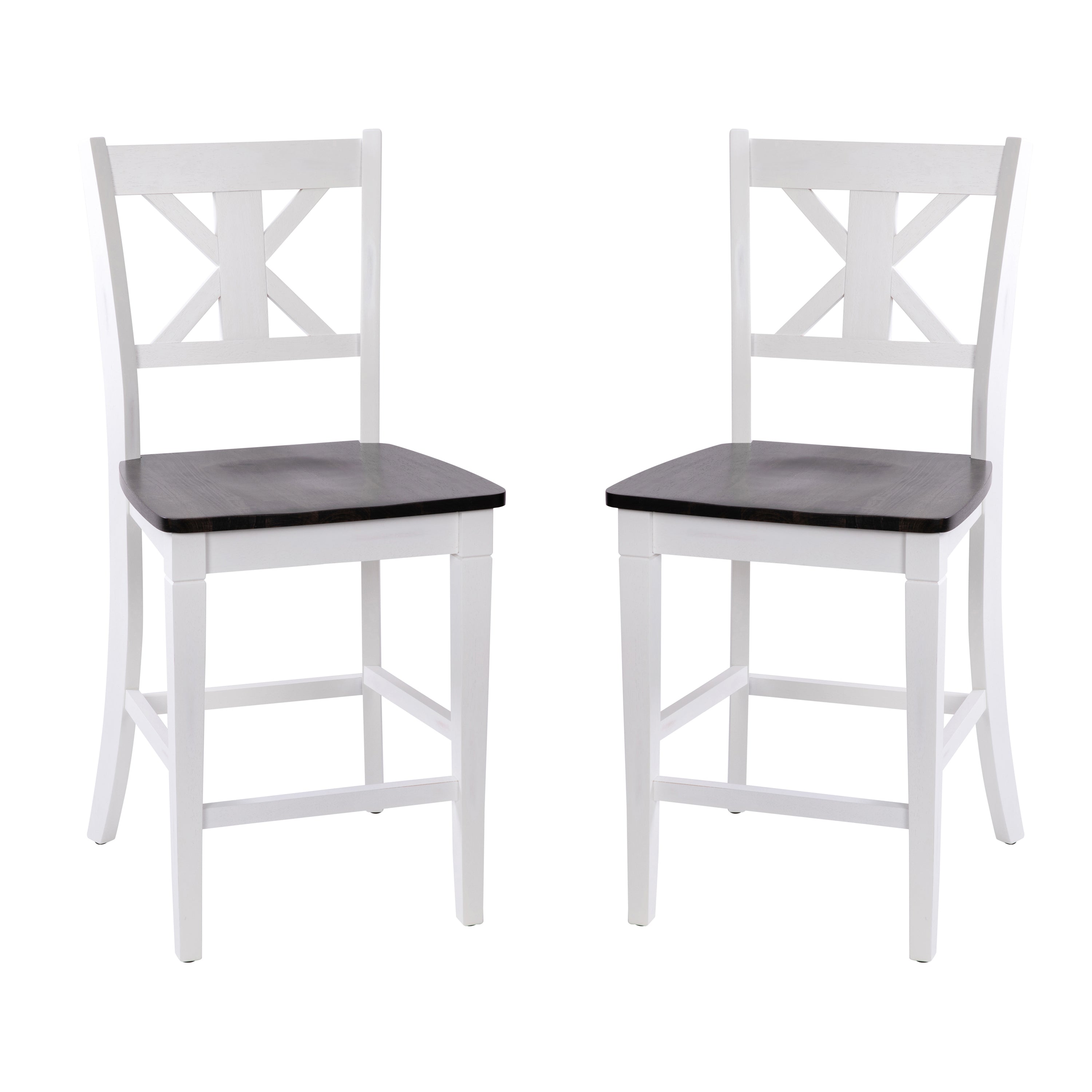 Gwendolyn Set of 2 Commercial Grade Solid Wood Modern Farmhouse Counter Height Barstool in Antique White Wash
