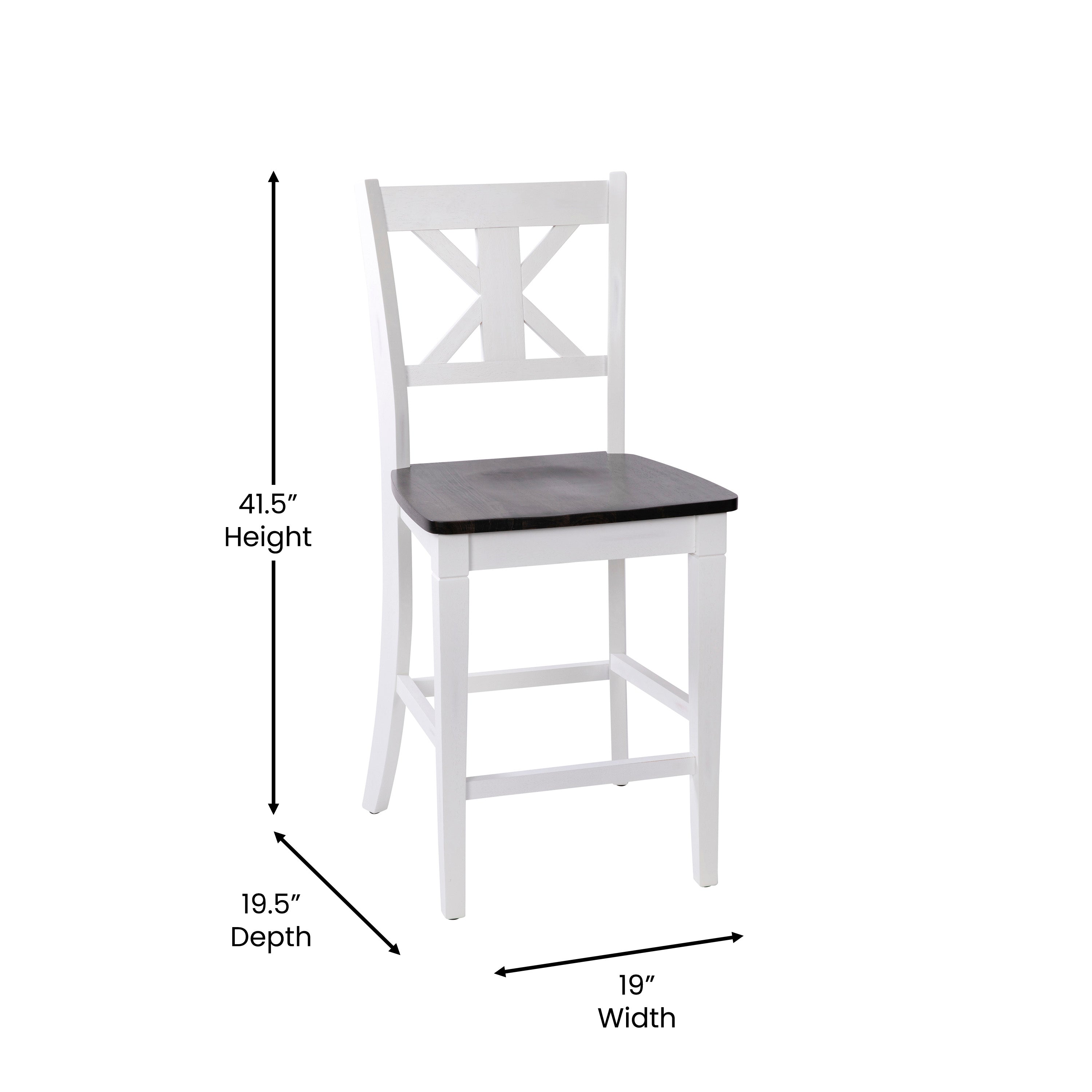 Gwendolyn Set of 2 Commercial Grade Solid Wood Modern Farmhouse Counter Height Barstool in Antique White Wash