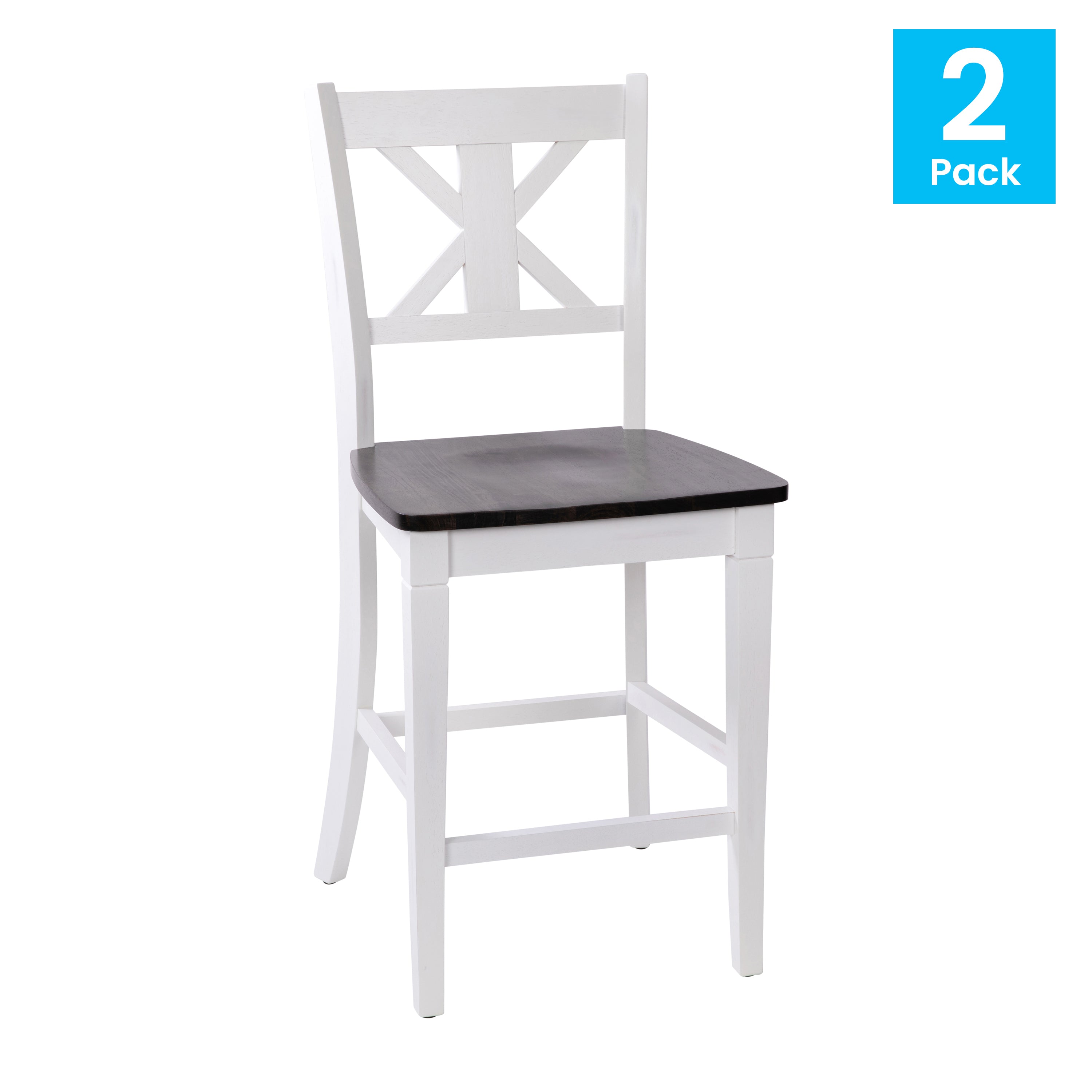 Gwendolyn Set of 2 Commercial Grade Solid Wood Modern Farmhouse Counter Height Barstool in Antique White Wash