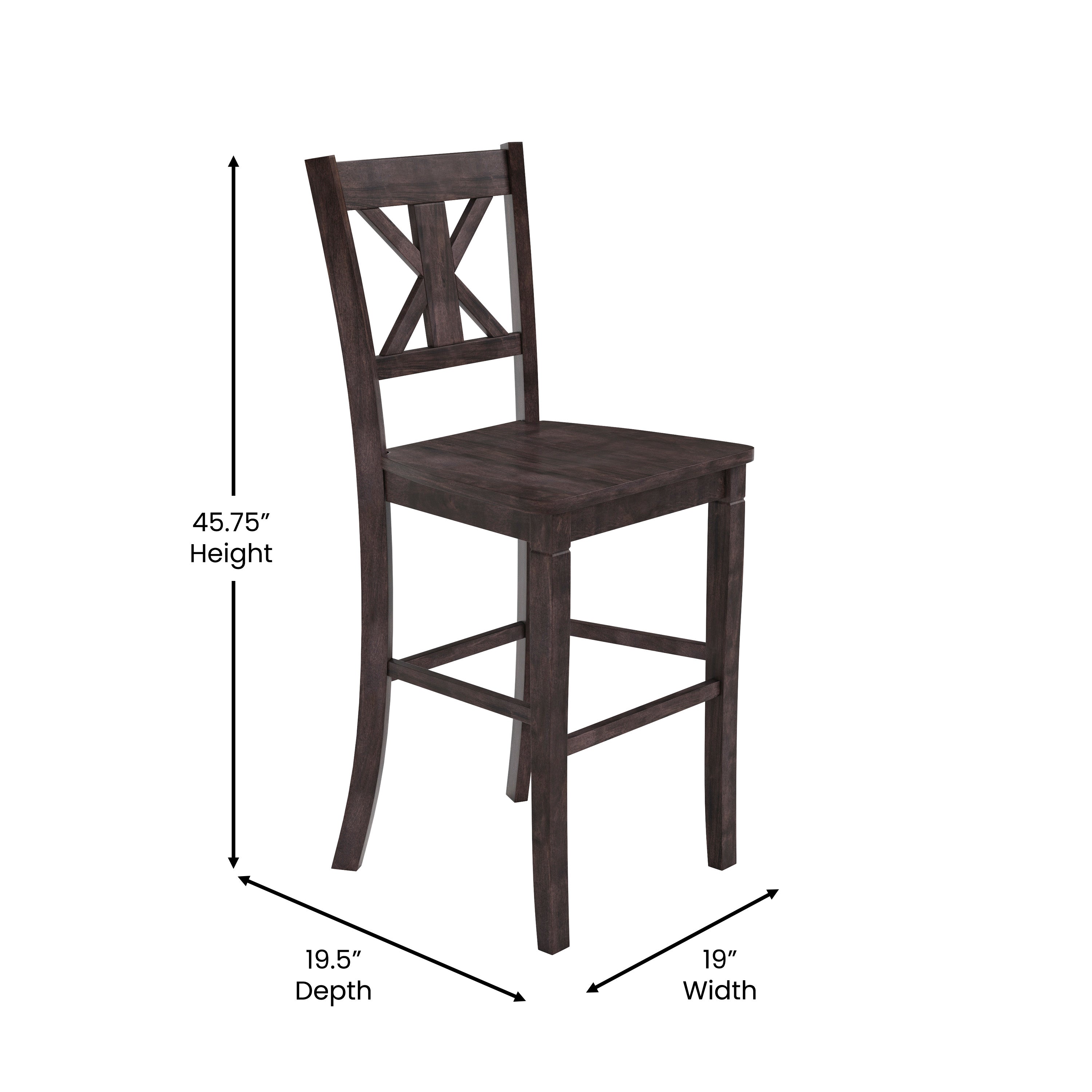 Gwendolyn Set of 2 Commercial Grade Solid Wood Modern Farmhouse Barstool in Gray Wash Walnut
