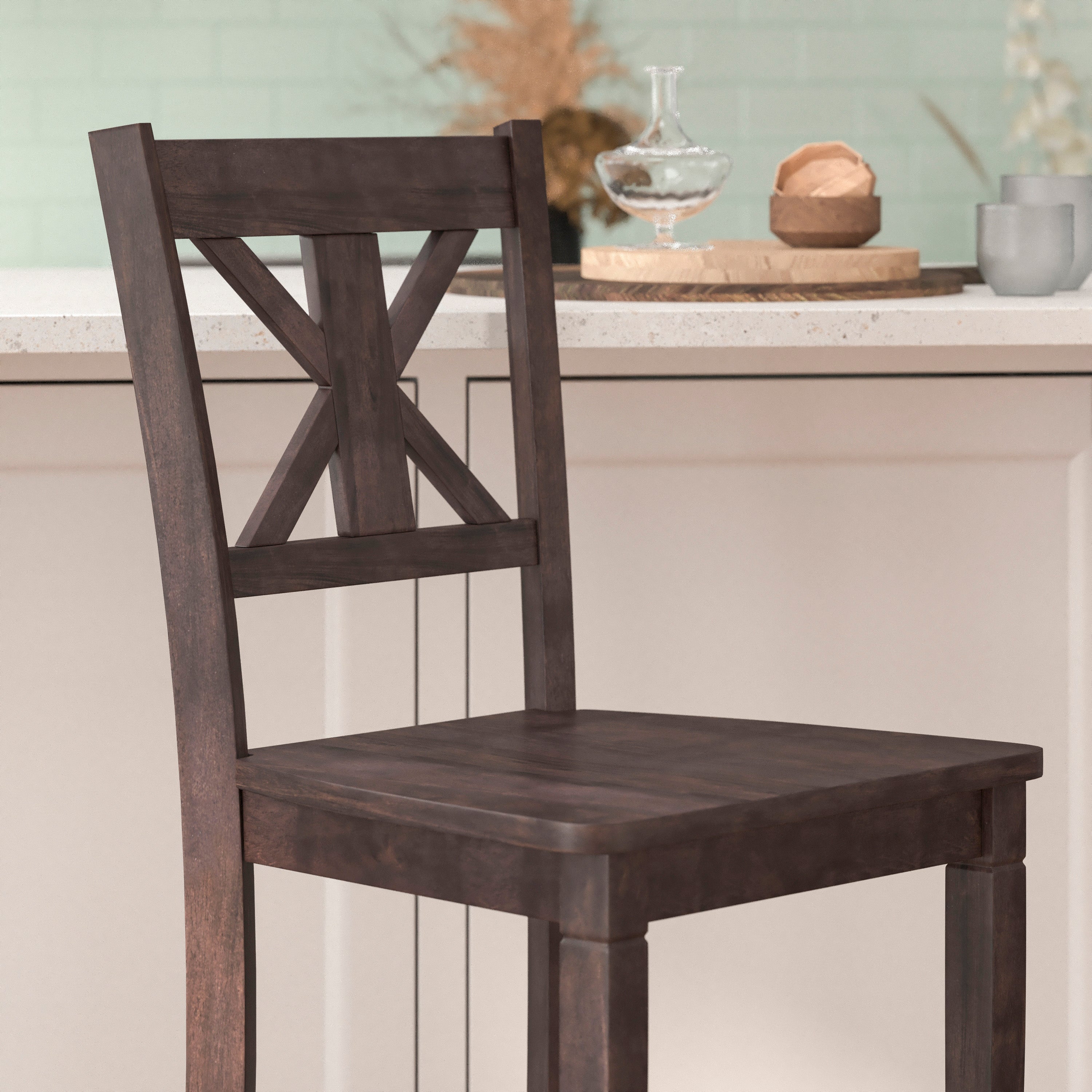 Gwendolyn Set of 2 Commercial Grade Solid Wood Modern Farmhouse Barstool in Gray Wash Walnut