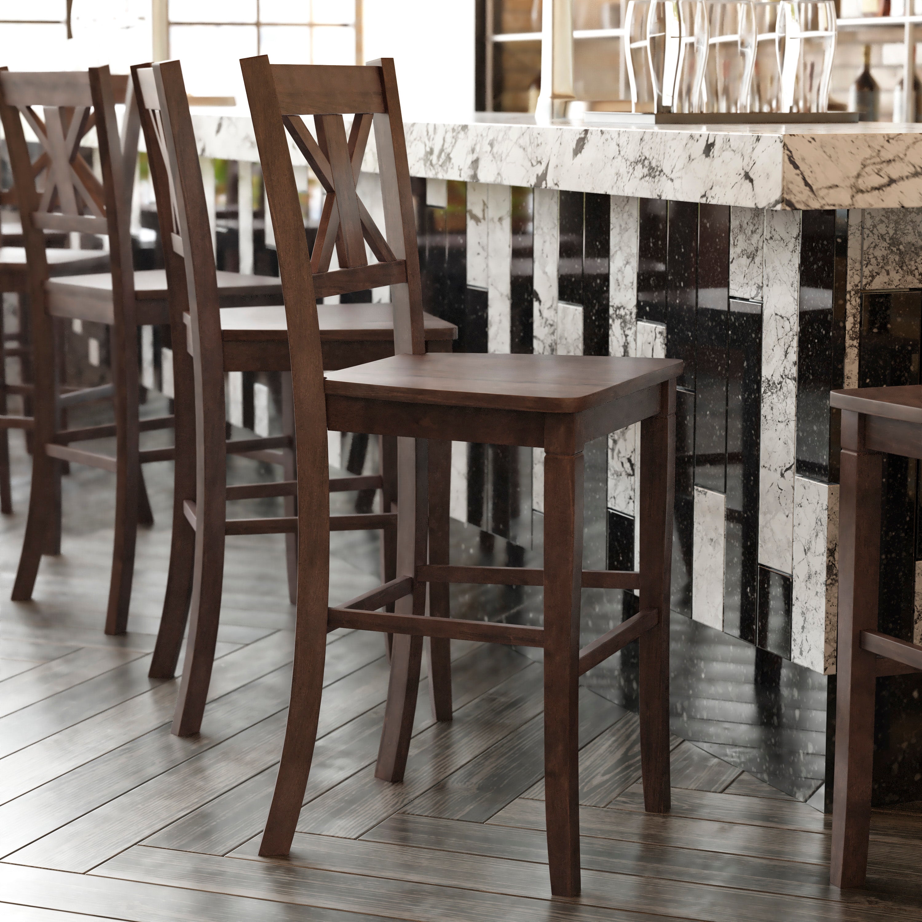 Gwendolyn Set of 2 Commercial Grade Solid Wood Modern Farmhouse Barstool in Gray Wash Walnut