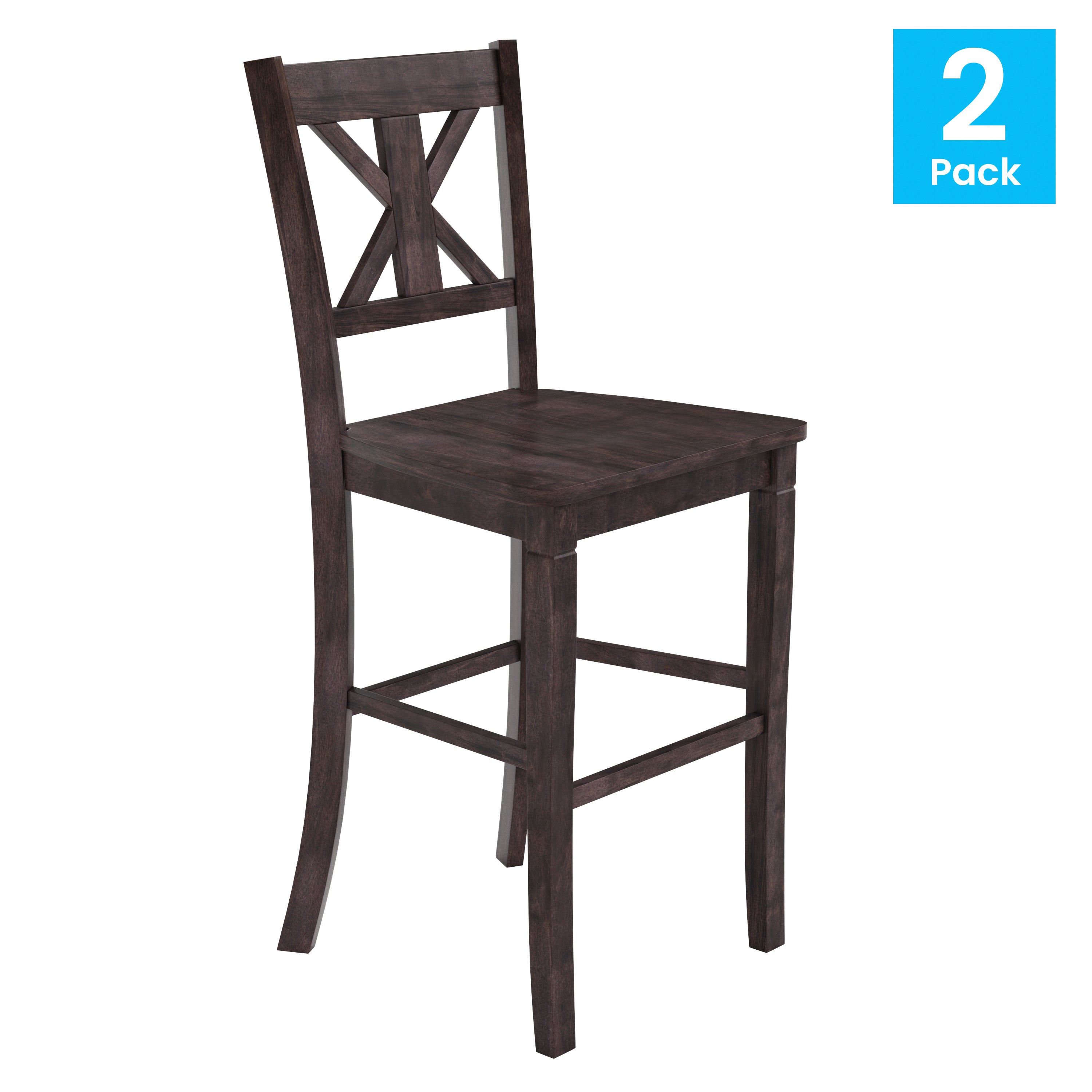 Gwendolyn Set of 2 Commercial Grade Solid Wood Modern Farmhouse Barstool in Gray Wash Walnut