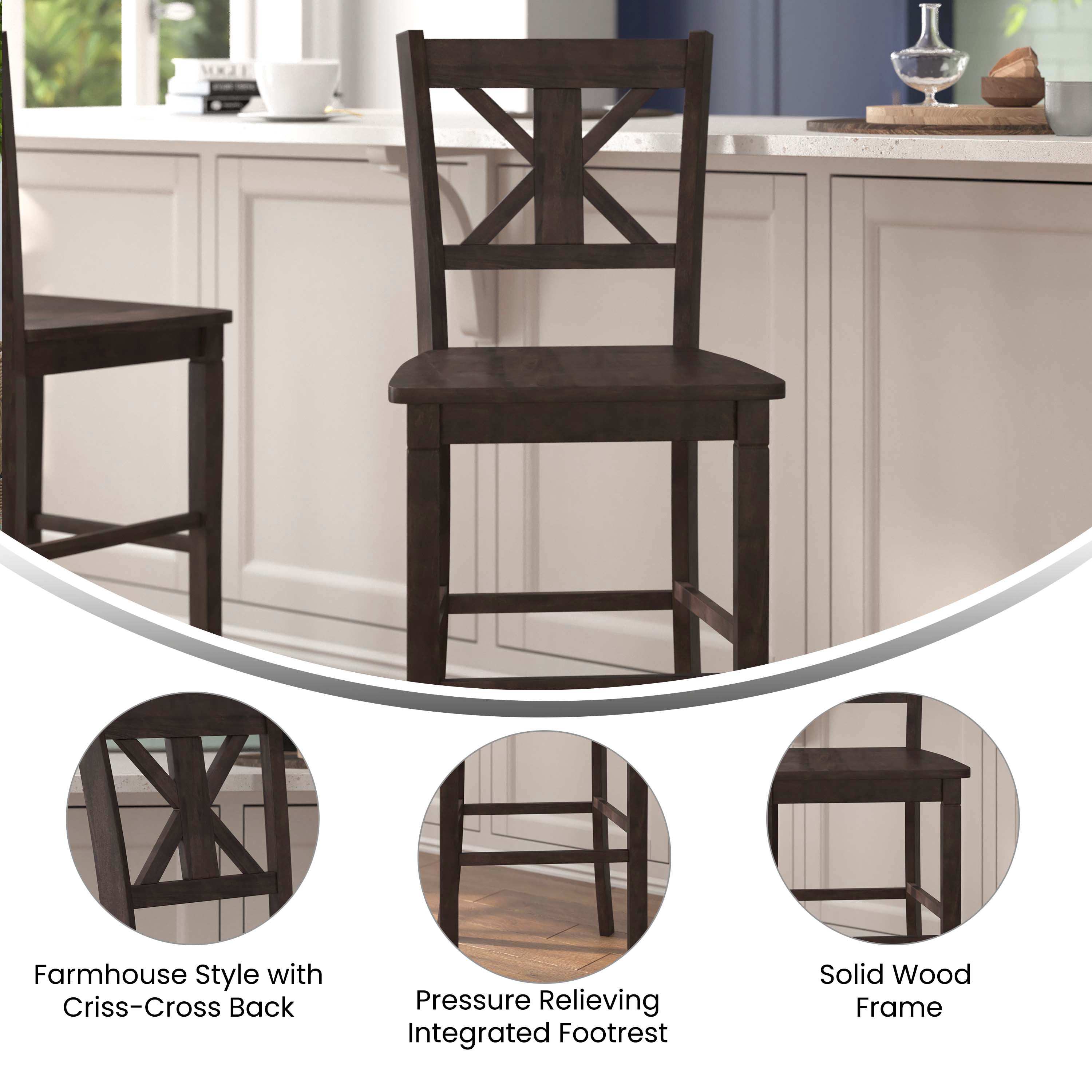 Gwendolyn Set of 2 Commercial Grade Solid Wood Modern Farmhouse Barstool in Gray Wash Walnut